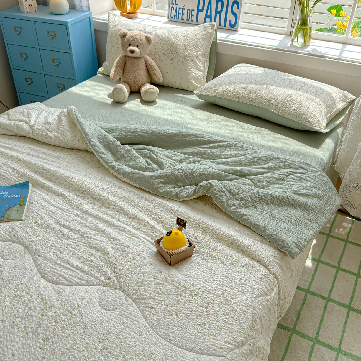 91家纺网 家纺一手货源 找家纺 玉海棠家纺 2026新款云感泡芙棉夏被空调被夏凉被四件套 浅夏