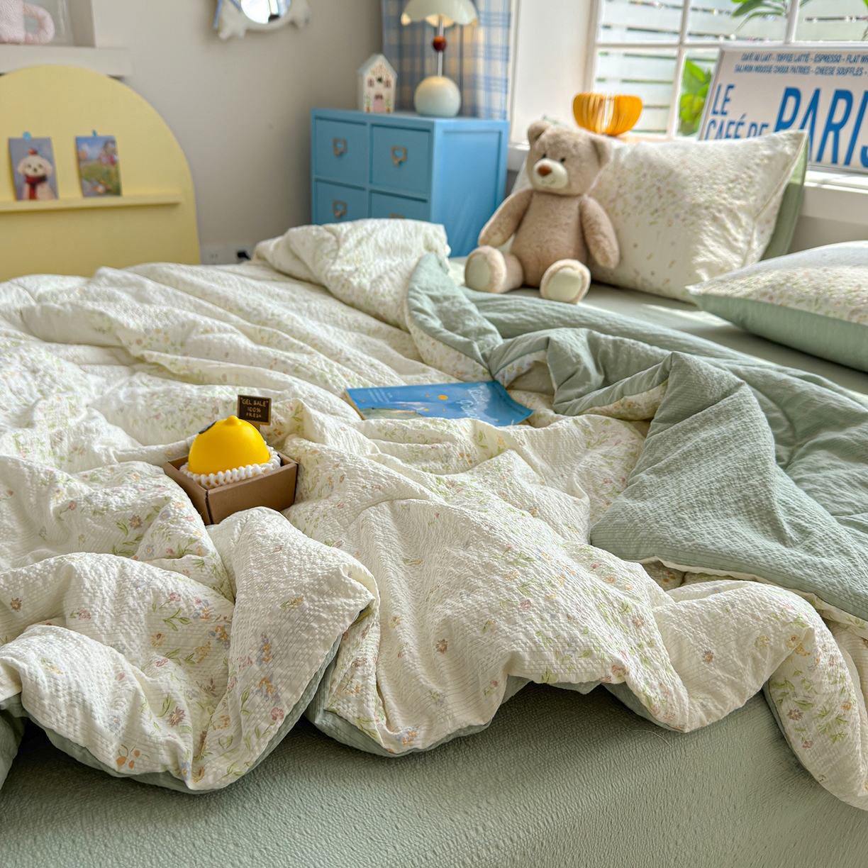 91家纺网 家纺一手货源 找家纺 玉海棠家纺 2026新款云感泡芙棉夏被空调被夏凉被四件套 浅夏