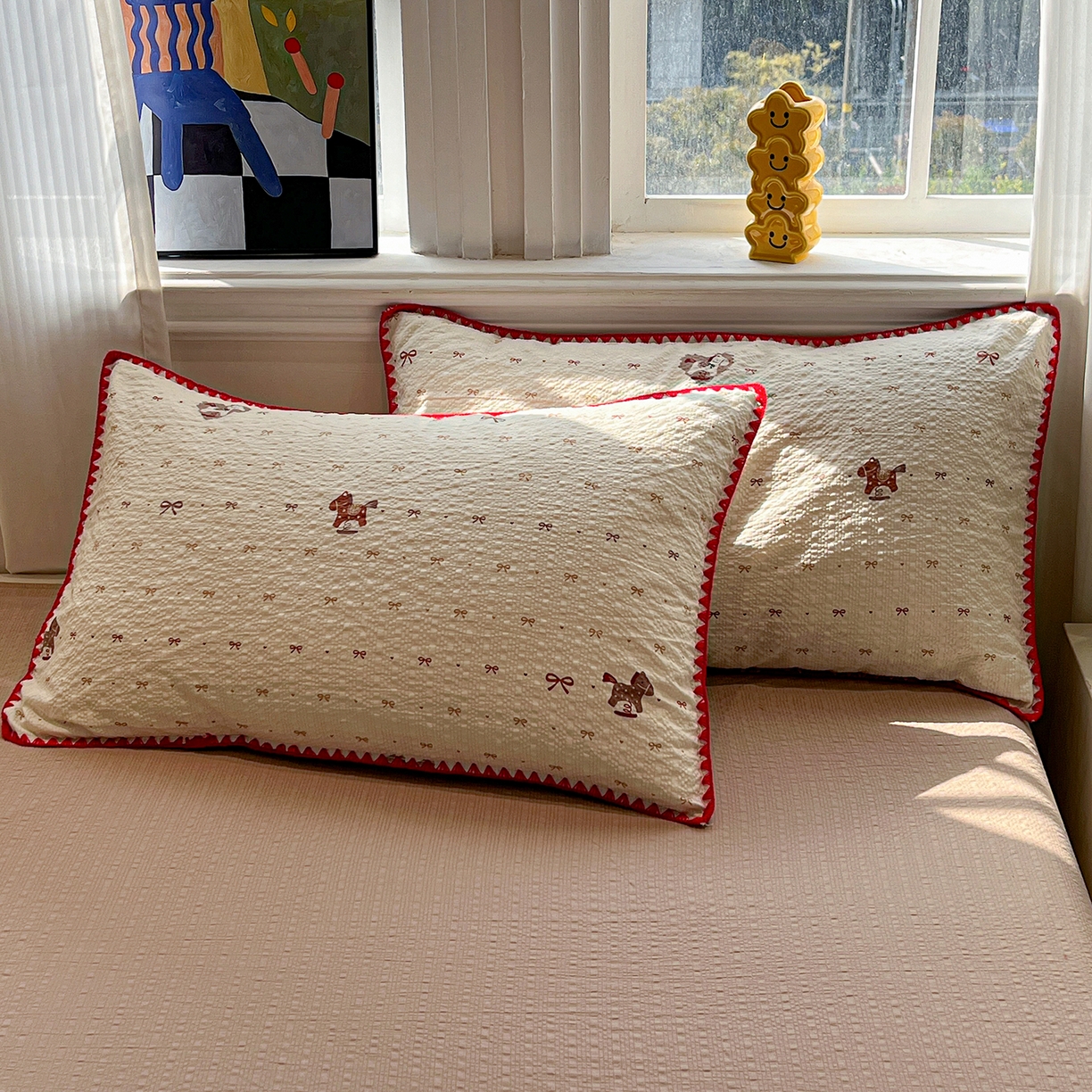 91家纺网 家纺一手货源 找家纺 仟网汇 2026新款三角针贝壳边泡芙纱夏被四件套 三角针夏被-梦幻小马