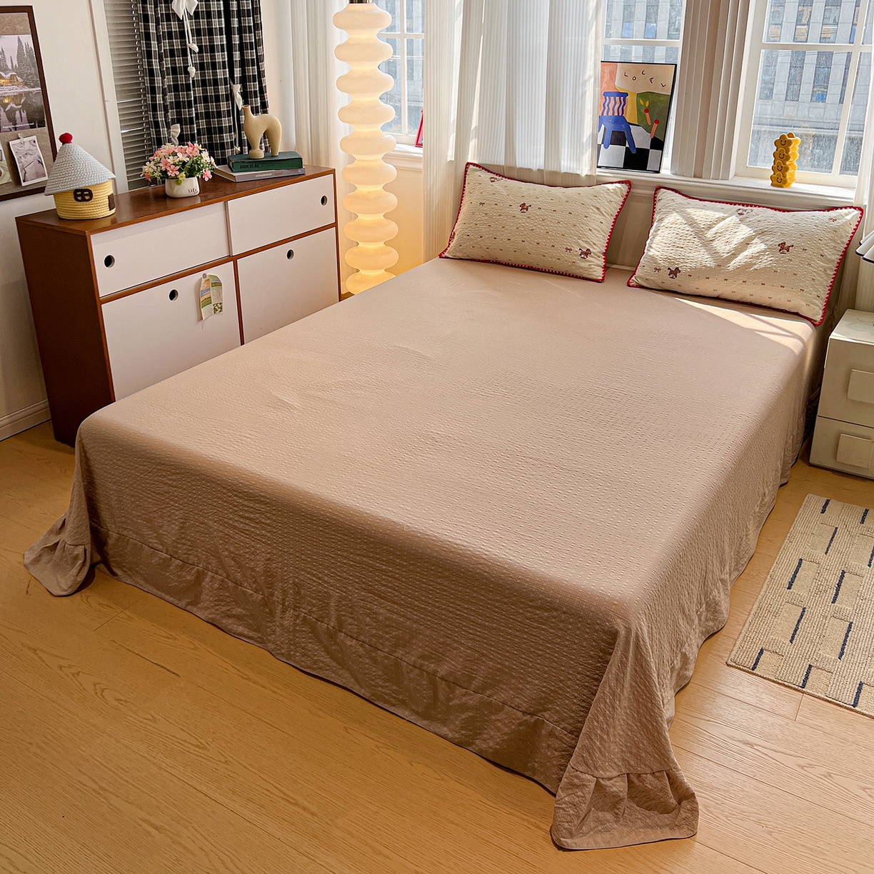 91家纺网 家纺一手货源 找家纺 仟网汇 2026新款三角针贝壳边泡芙纱夏被四件套 三角针夏被-梦幻小马