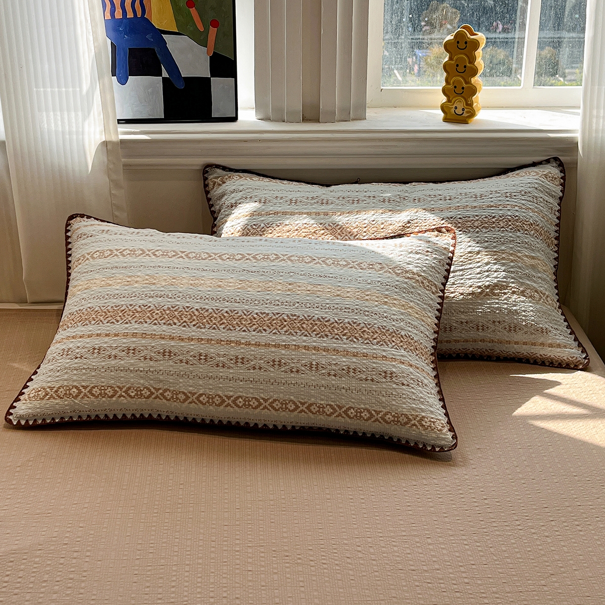 91家纺网 家纺一手货源 找家纺 仟网汇 2026新款三角针贝壳边泡芙纱夏被四件套 三角针夏被-米希娅