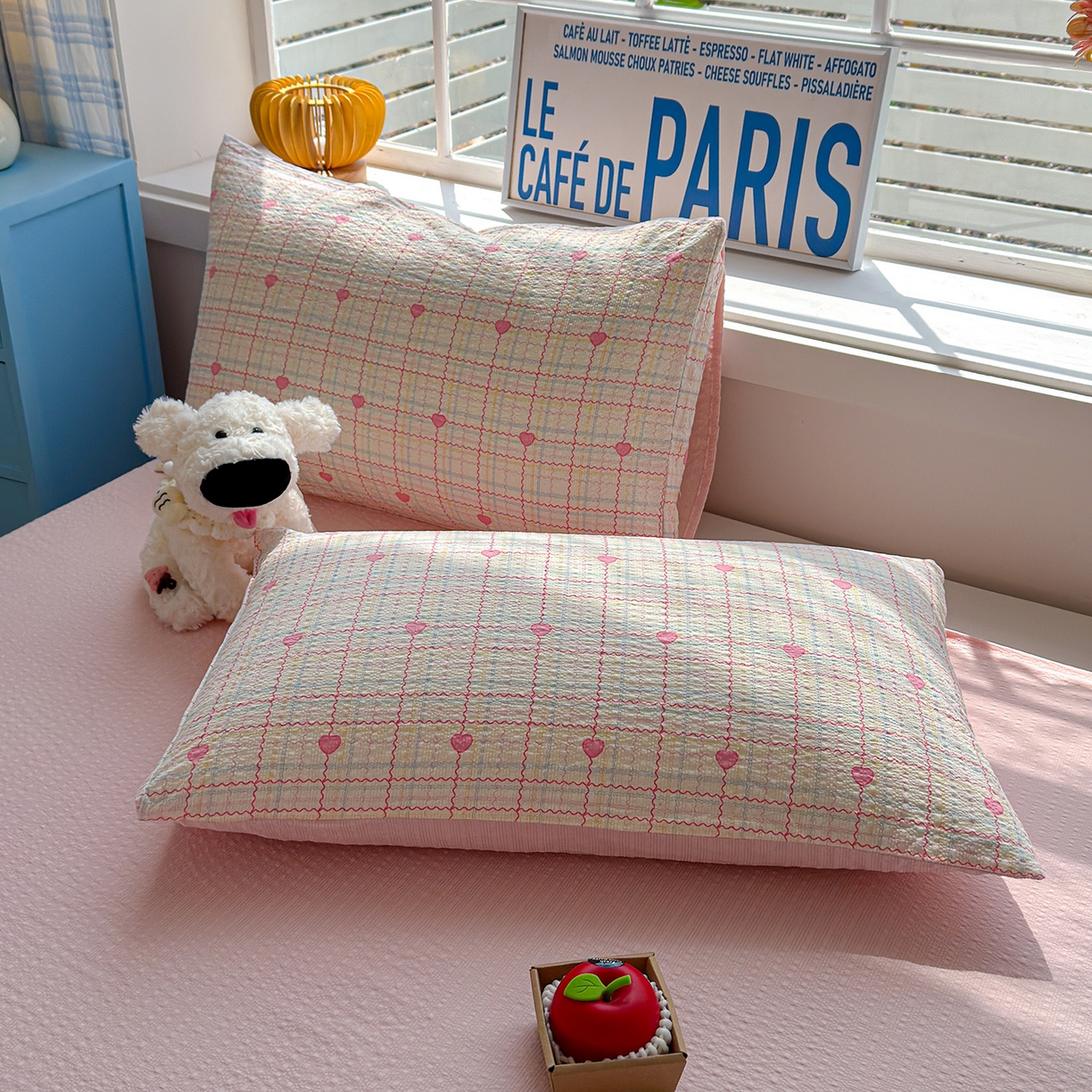 91家纺网 家纺一手货源 找家纺 玉海棠家纺 2026新款云感泡芙棉夏被空调被夏凉被四件套 心遇格纹