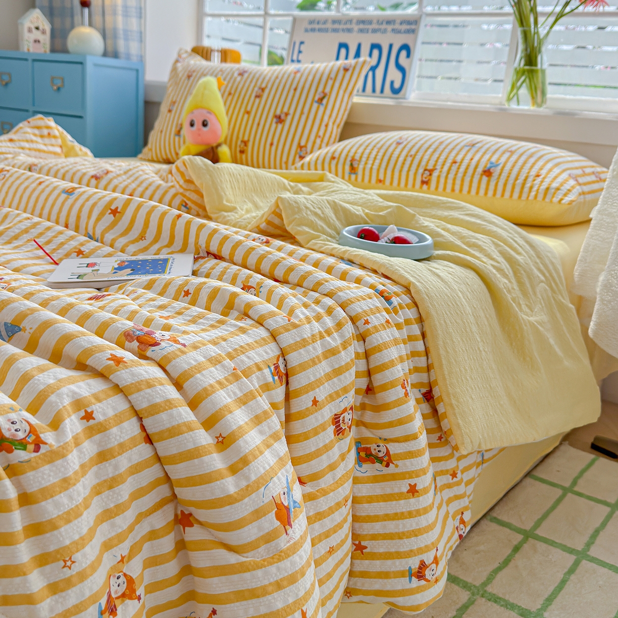 91家纺网 家纺一手货源 找家纺 玉海棠家纺 2026新款云感泡芙棉夏被空调被夏凉被四件套 星光童话