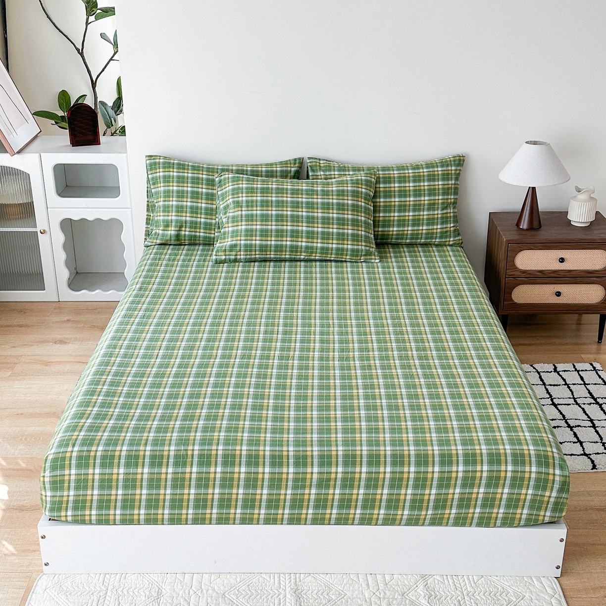 91家纺网 家纺一手货源 找家纺 蓝梦 2026新款全棉纯棉色织水洗棉简约四件套-繁花 繁花-绿