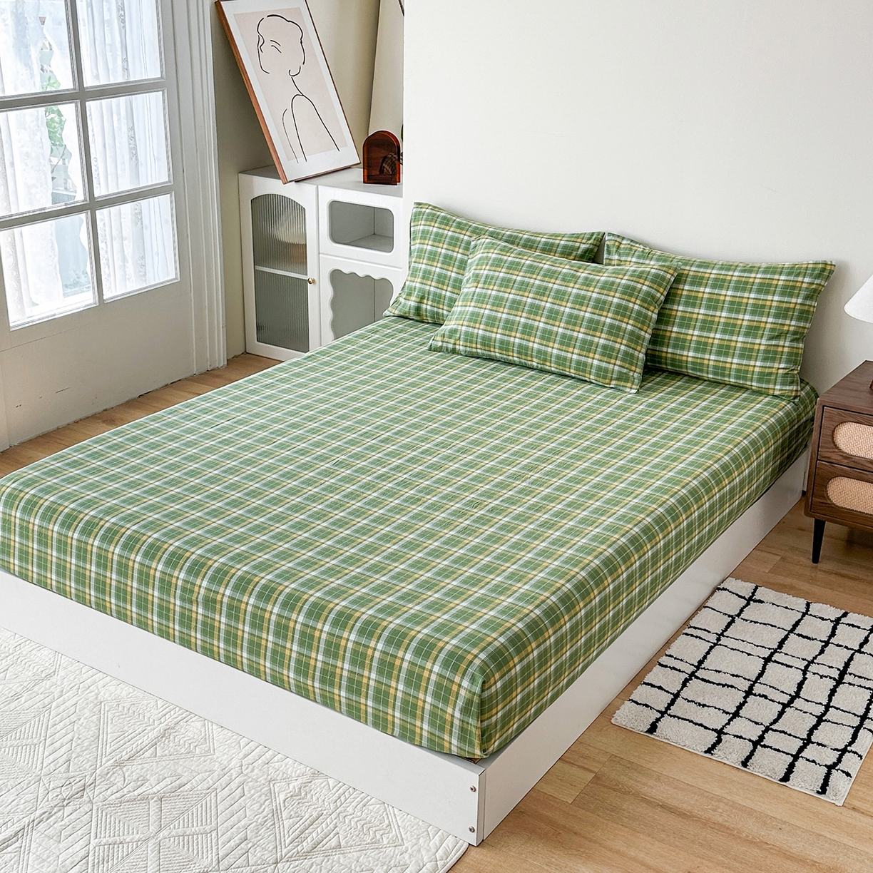 91家纺网 家纺一手货源 找家纺 蓝梦 2026新款全棉纯棉色织水洗棉简约四件套-繁花 繁花-绿