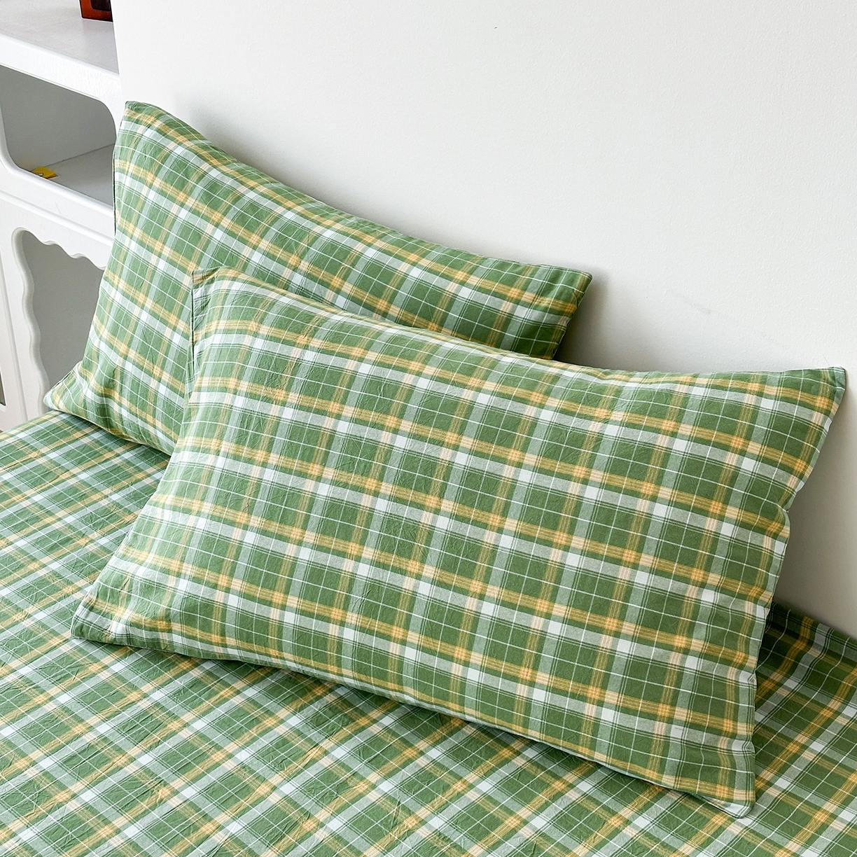 91家纺网 家纺一手货源 找家纺 蓝梦 2026新款全棉纯棉色织水洗棉简约四件套-繁花 繁花-绿