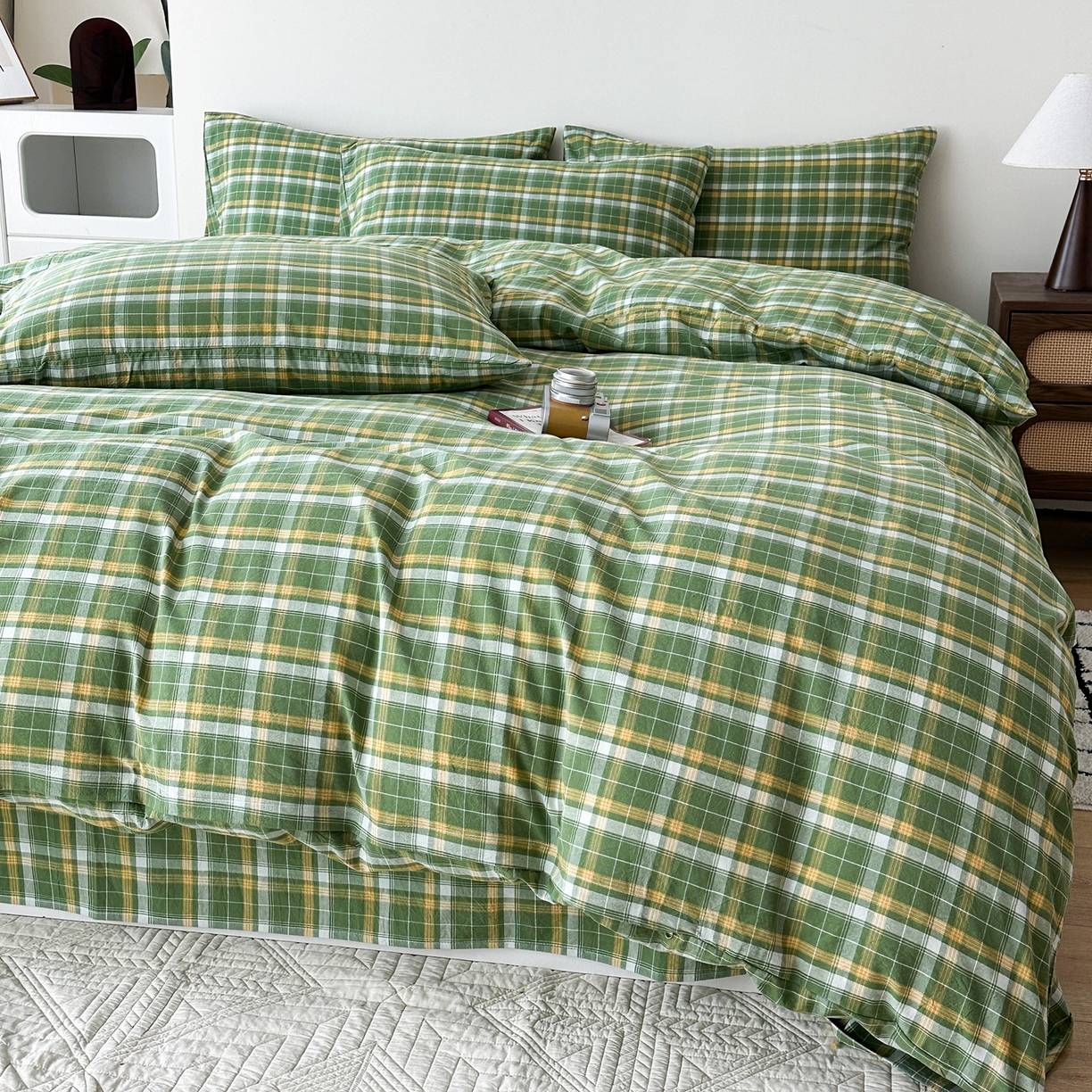 91家纺网 家纺一手货源 找家纺 蓝梦 2026新款全棉纯棉色织水洗棉简约四件套-繁花 繁花-绿