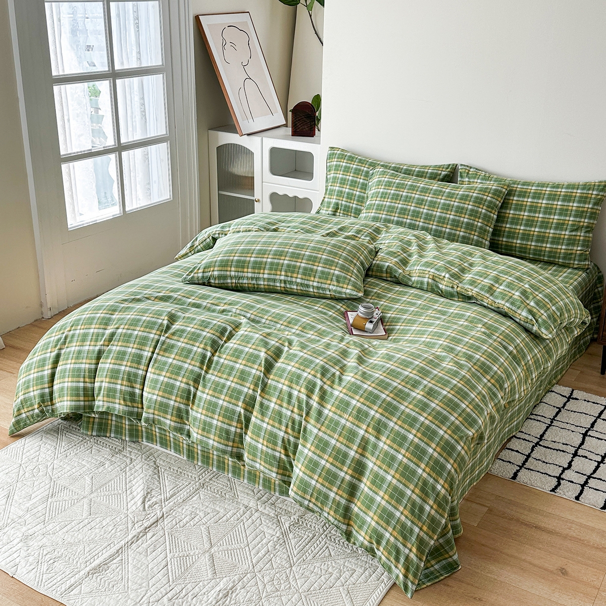 91家纺网 家纺一手货源 找家纺 蓝梦 2026新款全棉纯棉色织水洗棉简约四件套-繁花 繁花-绿