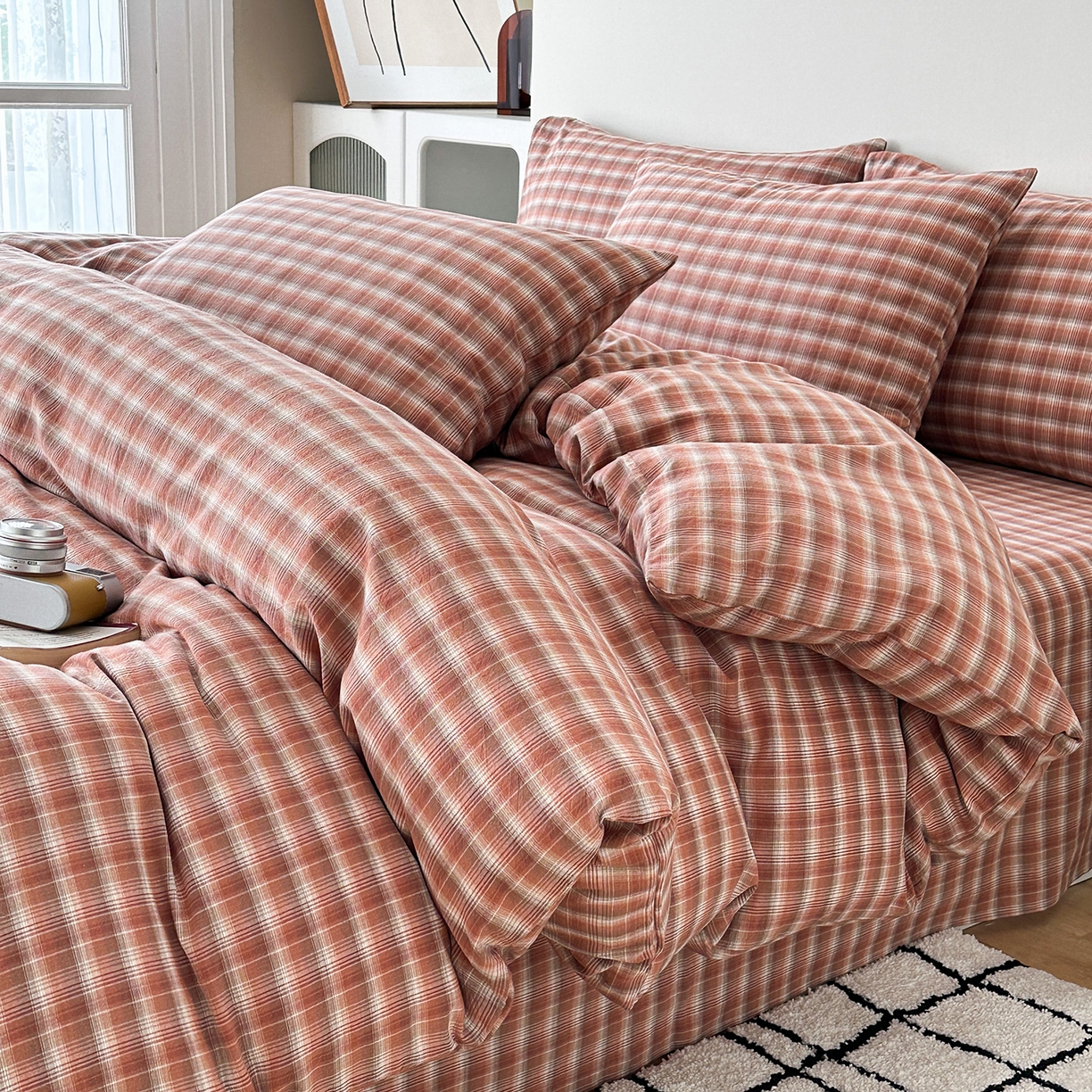 91家纺网 家纺一手货源 找家纺 蓝梦 2026新款全棉纯棉色织水洗棉简约四件套-繁花 繁花-浅驼色