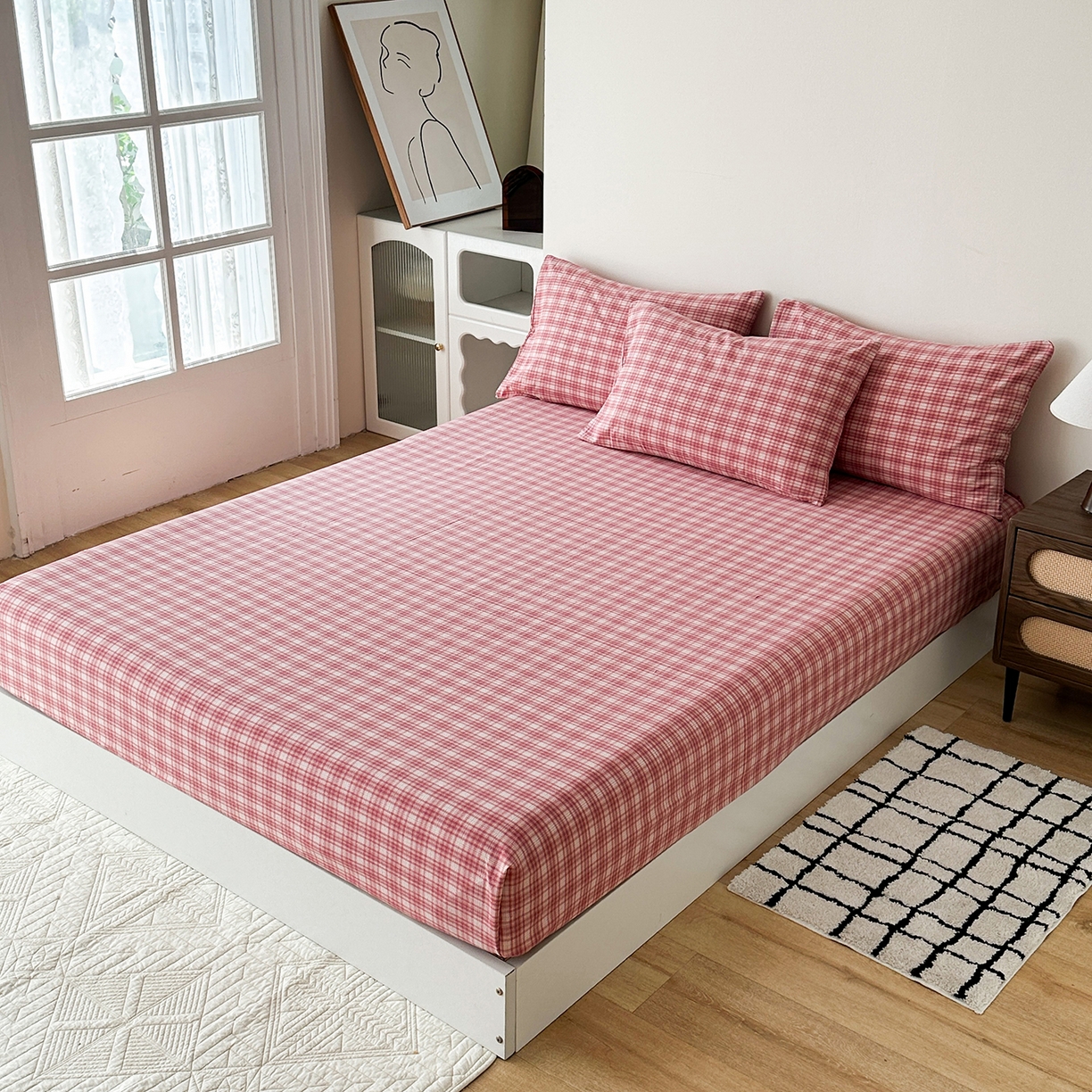 91家纺网 家纺一手货源 找家纺 蓝梦 2026新款全棉纯棉色织水洗棉简约四件套-繁花 繁花-粉