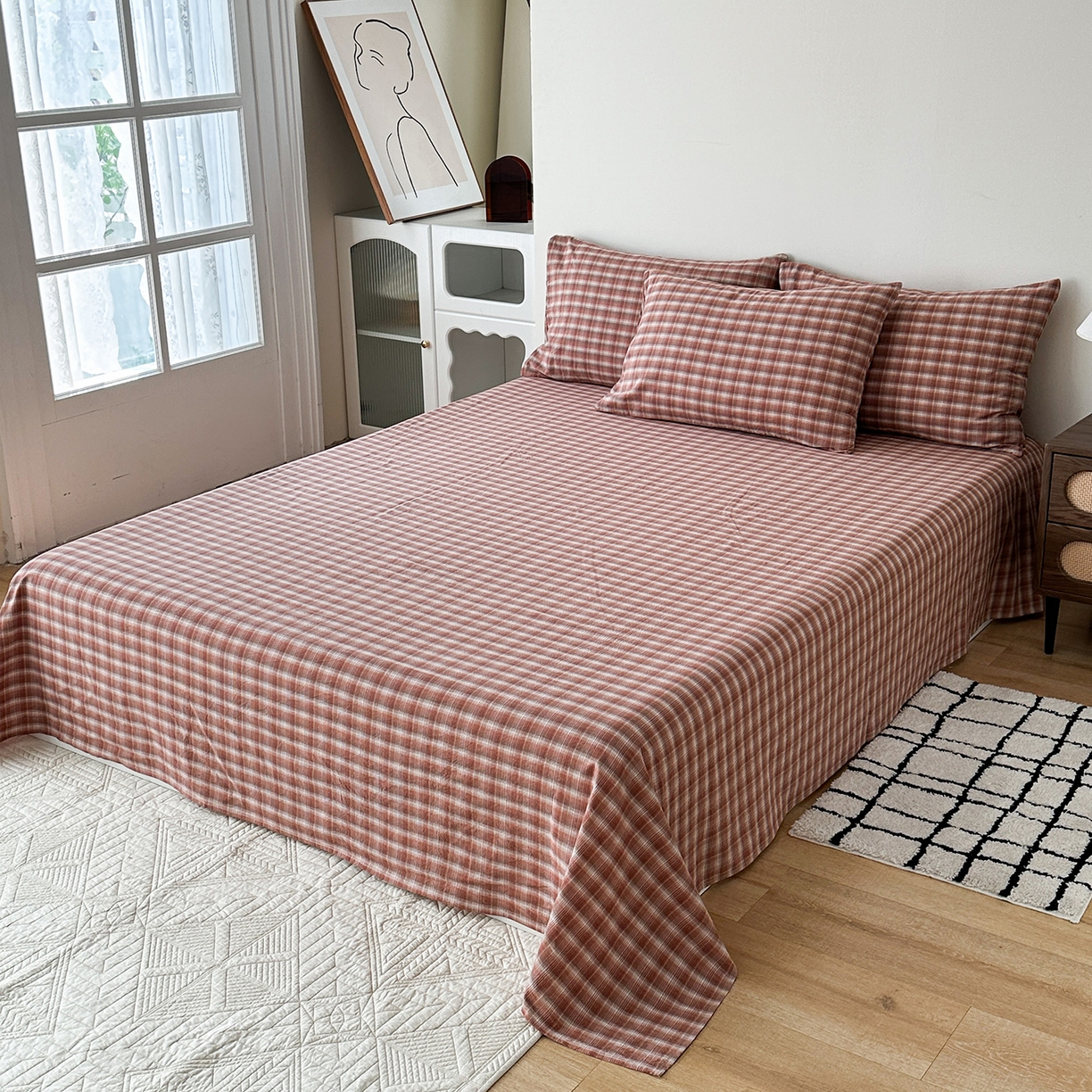 91家纺网 家纺一手货源 找家纺 蓝梦 2026新款全棉纯棉色织水洗棉简约四件套-繁花 繁花-浅驼色