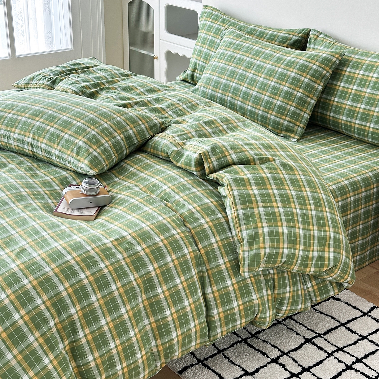 91家纺网 家纺一手货源 找家纺 蓝梦 2026新款全棉纯棉色织水洗棉简约四件套-繁花 繁花-绿