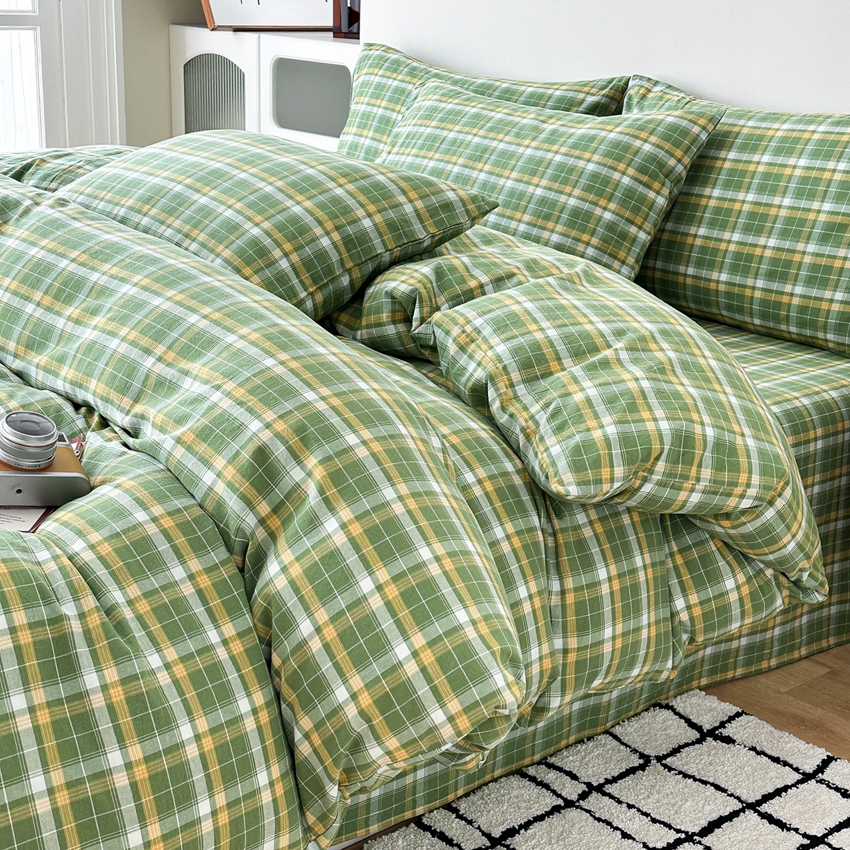 91家纺网 家纺一手货源 找家纺 蓝梦 2026新款全棉纯棉色织水洗棉简约四件套-繁花 繁花-绿