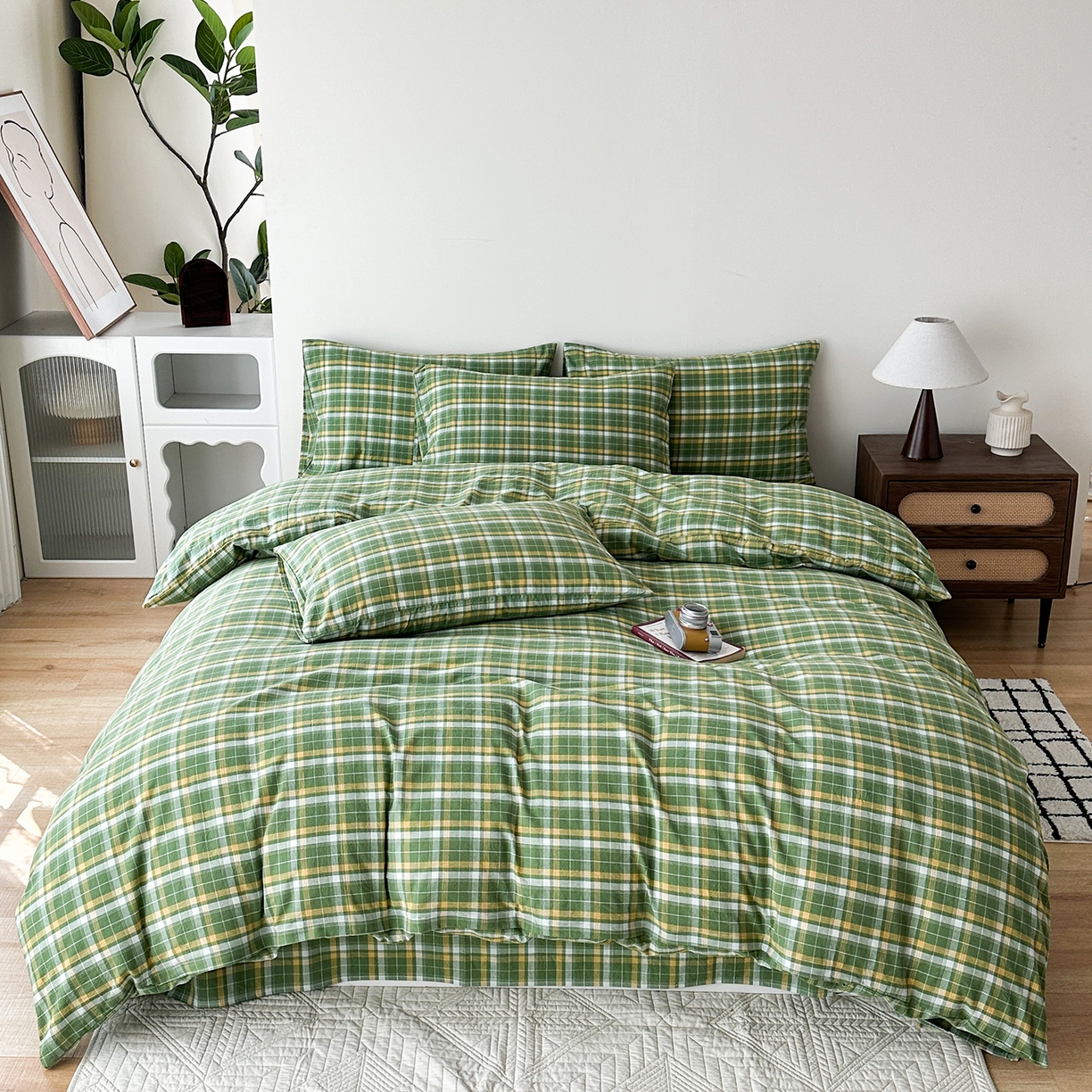 91家纺网 家纺一手货源 找家纺 蓝梦 2026新款全棉纯棉色织水洗棉简约四件套-繁花 繁花-绿