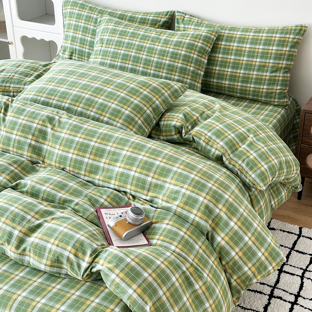 91家纺网 家纺一手货源 找家纺 蓝梦 2026新款全棉纯棉色织水洗棉简约四件套-繁花 繁花-绿