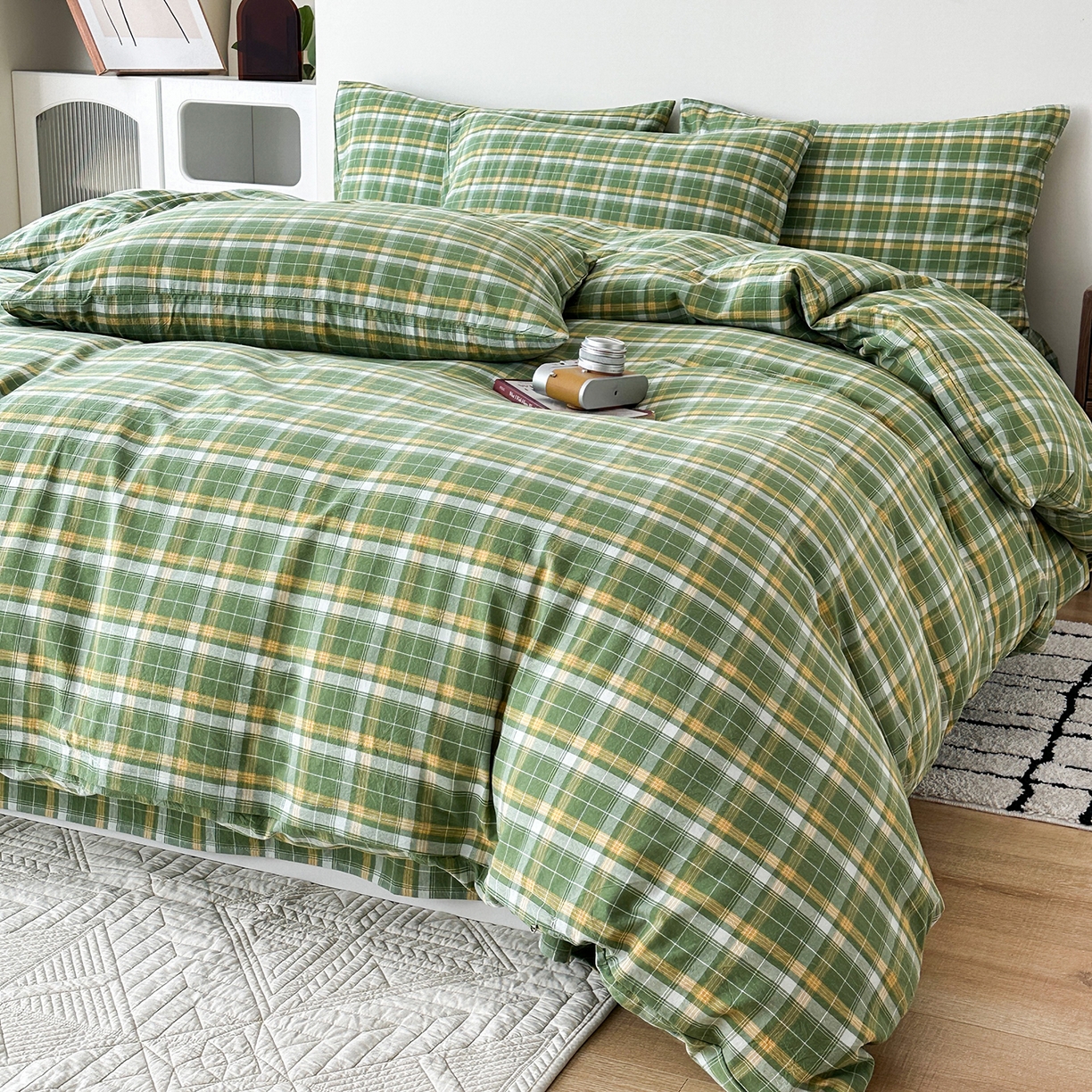 91家纺网 家纺一手货源 找家纺 蓝梦 2026新款全棉纯棉色织水洗棉简约四件套-繁花 繁花-绿