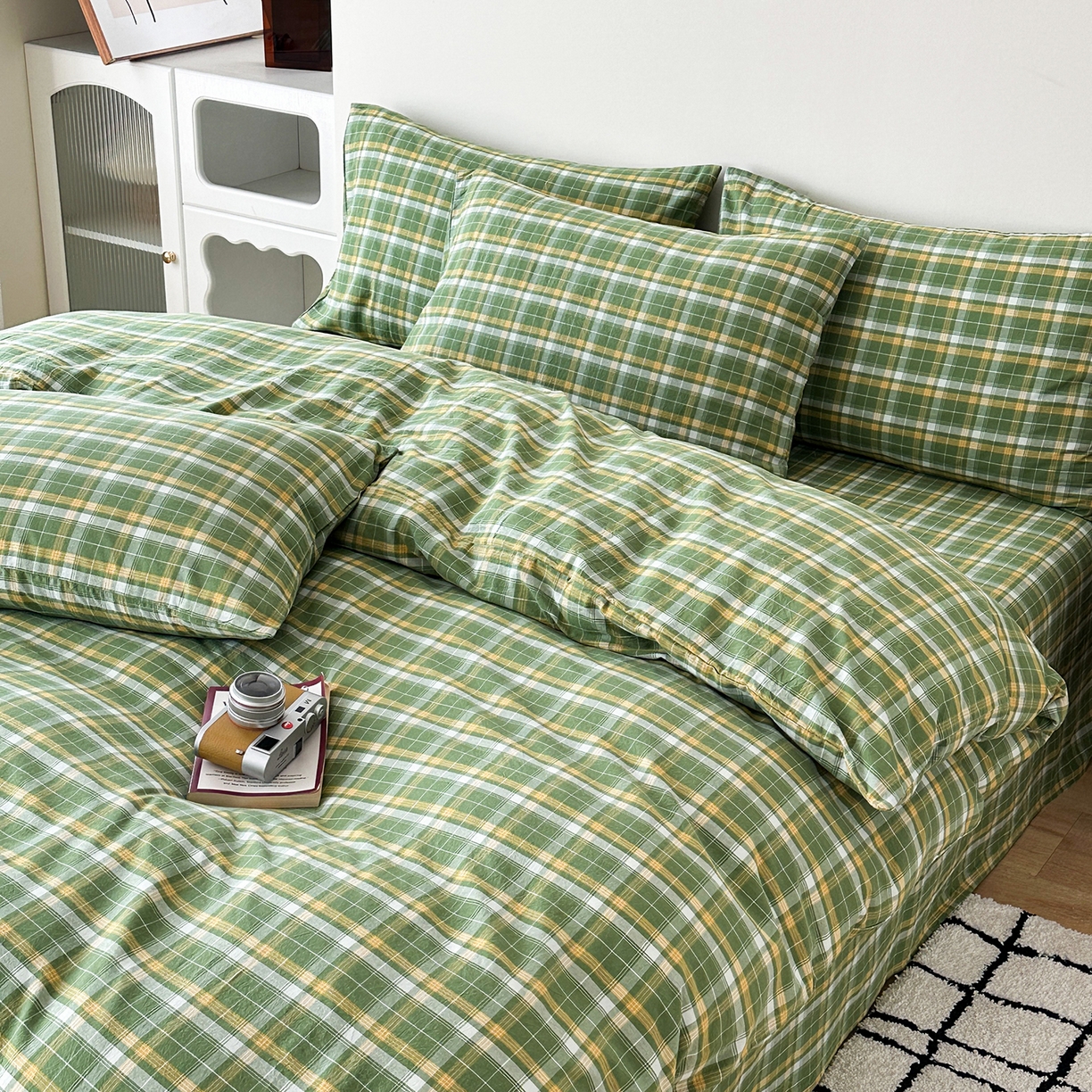 91家纺网 家纺一手货源 找家纺 蓝梦 2026新款全棉纯棉色织水洗棉简约四件套-繁花 繁花-绿