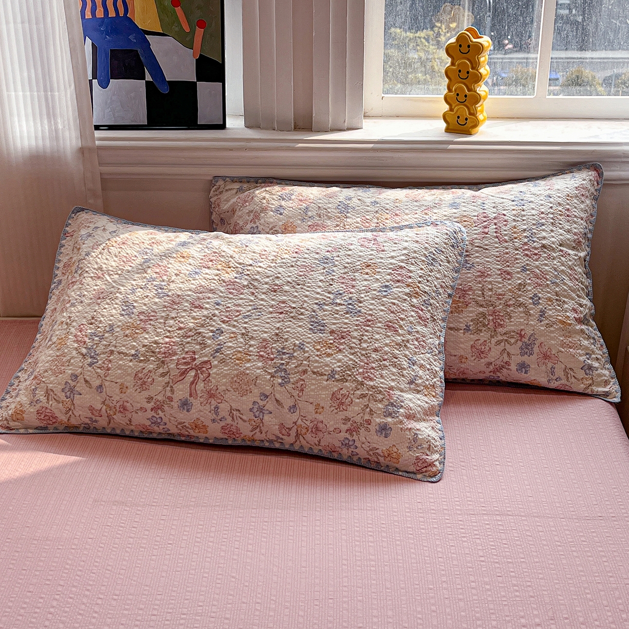 91家纺网 家纺一手货源 找家纺 仟网汇 2026新款三角针贝壳边泡芙纱夏被四件套 三角针夏被-诗意柔