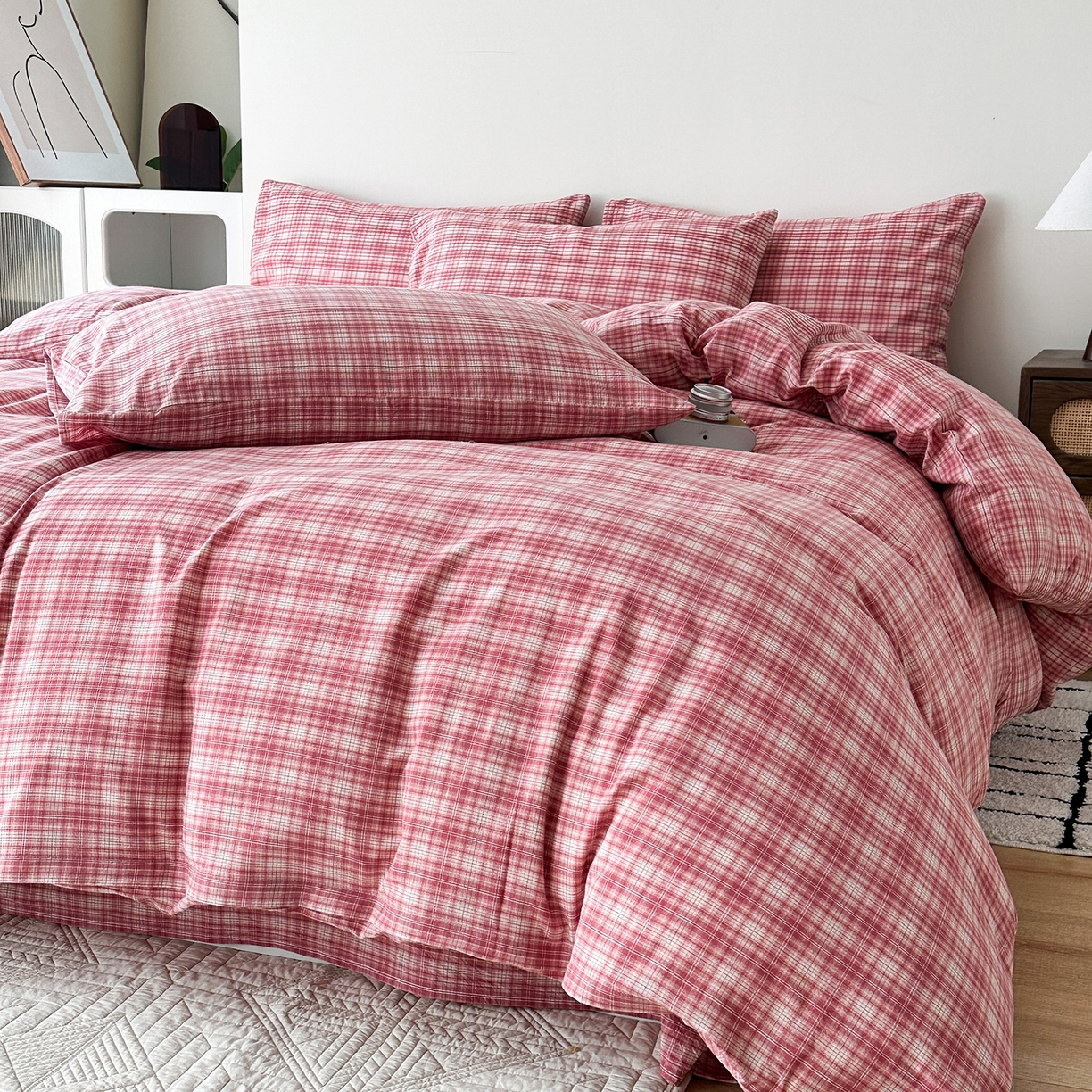 91家纺网 家纺一手货源 找家纺 蓝梦 2026新款全棉纯棉色织水洗棉简约四件套-繁花 繁花-粉