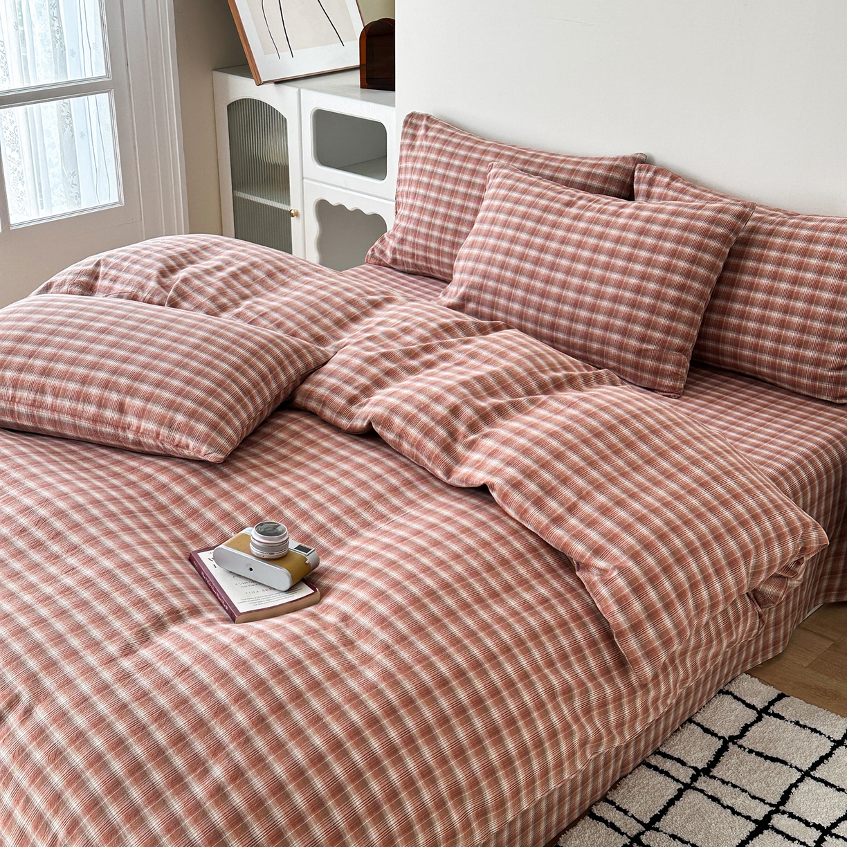 91家纺网 家纺一手货源 找家纺 蓝梦 2026新款全棉纯棉色织水洗棉简约四件套-繁花 繁花-浅驼色