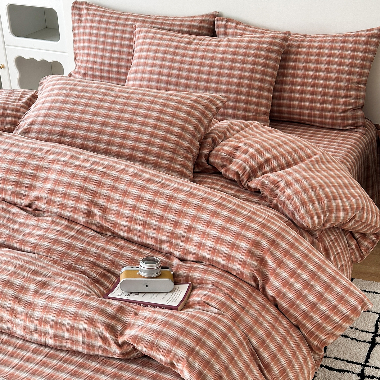 91家纺网 家纺一手货源 找家纺 蓝梦 2026新款全棉纯棉色织水洗棉简约四件套-繁花 繁花-浅驼色