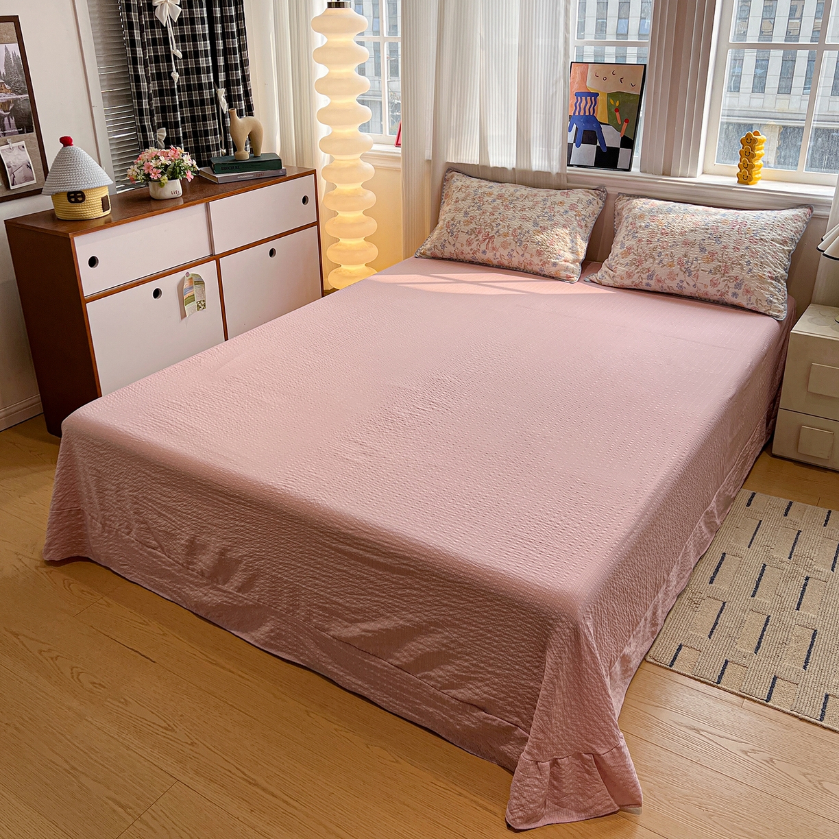 91家纺网 家纺一手货源 找家纺 仟网汇 2026新款三角针贝壳边泡芙纱夏被四件套 三角针夏被-诗意柔