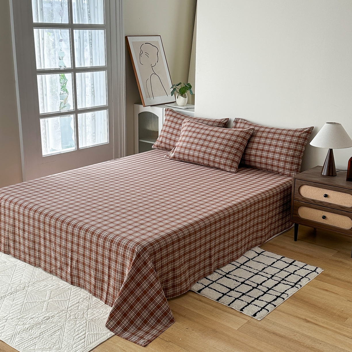 91家纺网 家纺一手货源 找家纺 蓝梦 2026新款全棉纯棉色织水洗棉简约四件套-繁花 繁花-咖