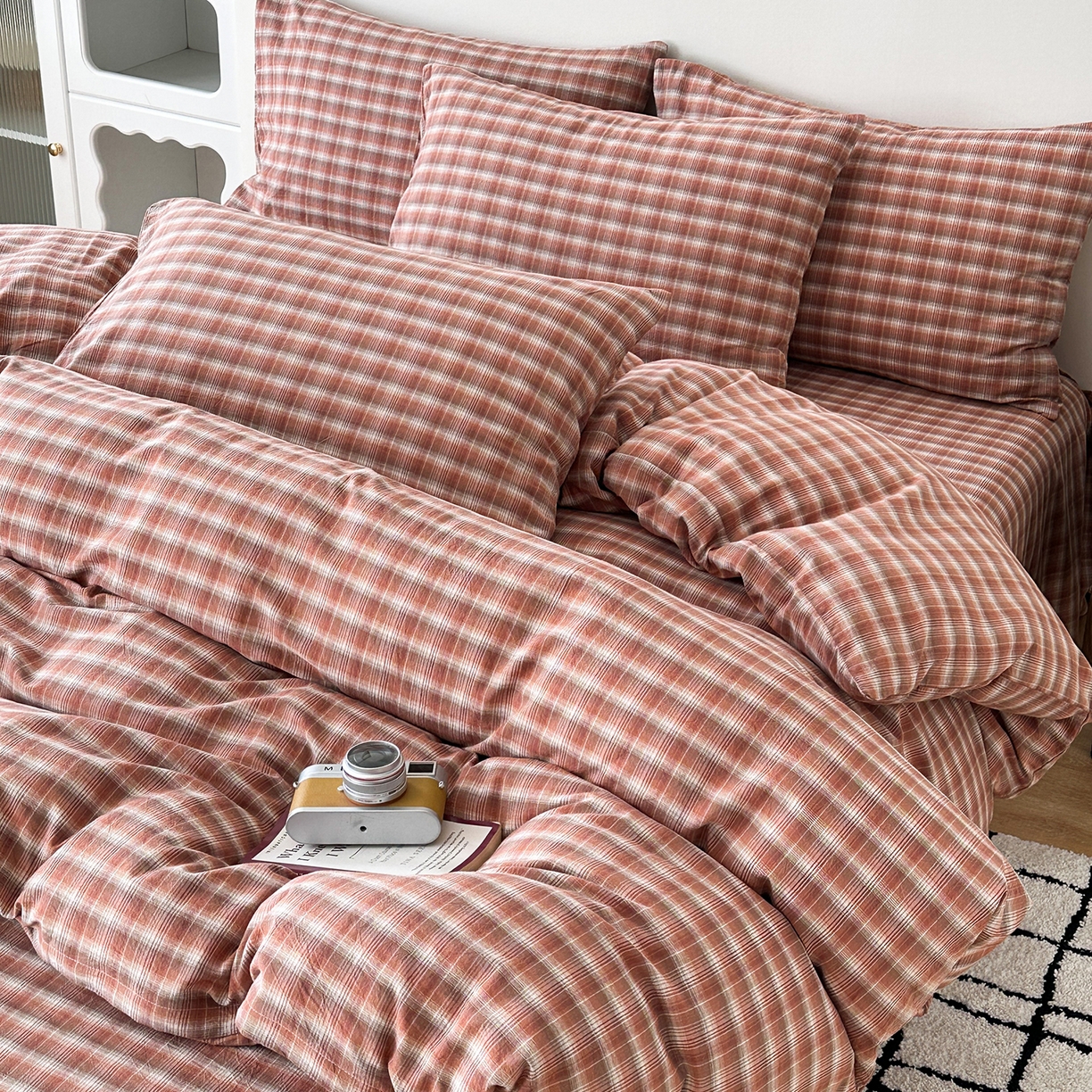 91家纺网 家纺一手货源 找家纺 蓝梦 2026新款全棉纯棉色织水洗棉简约四件套-繁花 繁花-浅驼色