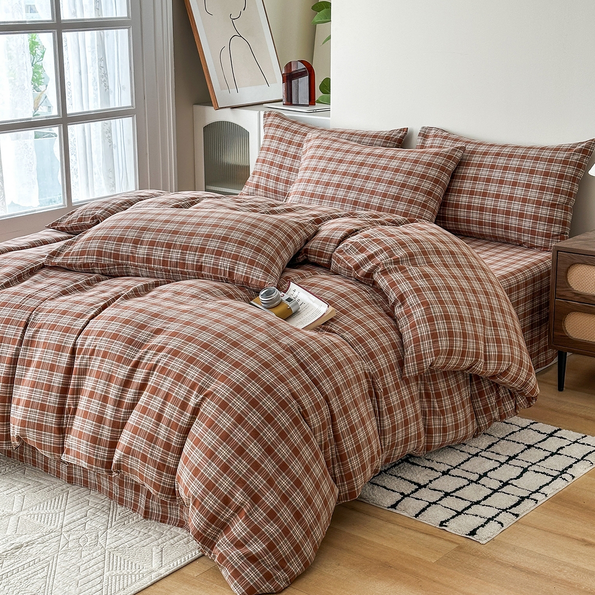 91家纺网 家纺一手货源 找家纺 蓝梦 2026新款全棉纯棉色织水洗棉简约四件套-繁花 繁花-咖