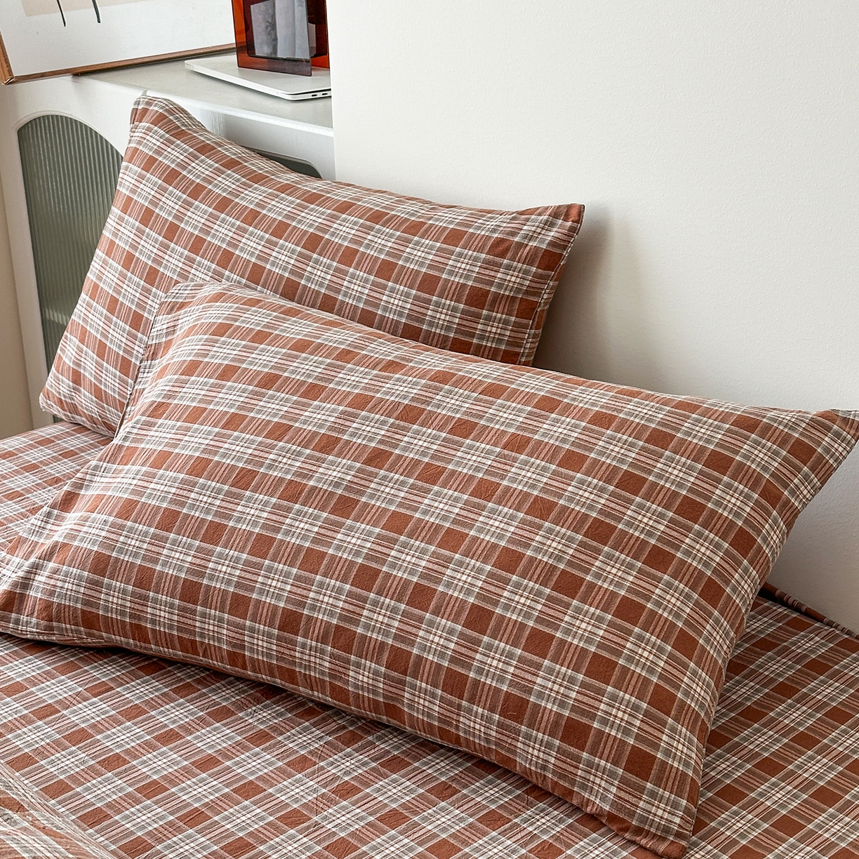 91家纺网 家纺一手货源 找家纺 蓝梦 2026新款全棉纯棉色织水洗棉简约四件套-繁花 繁花-咖