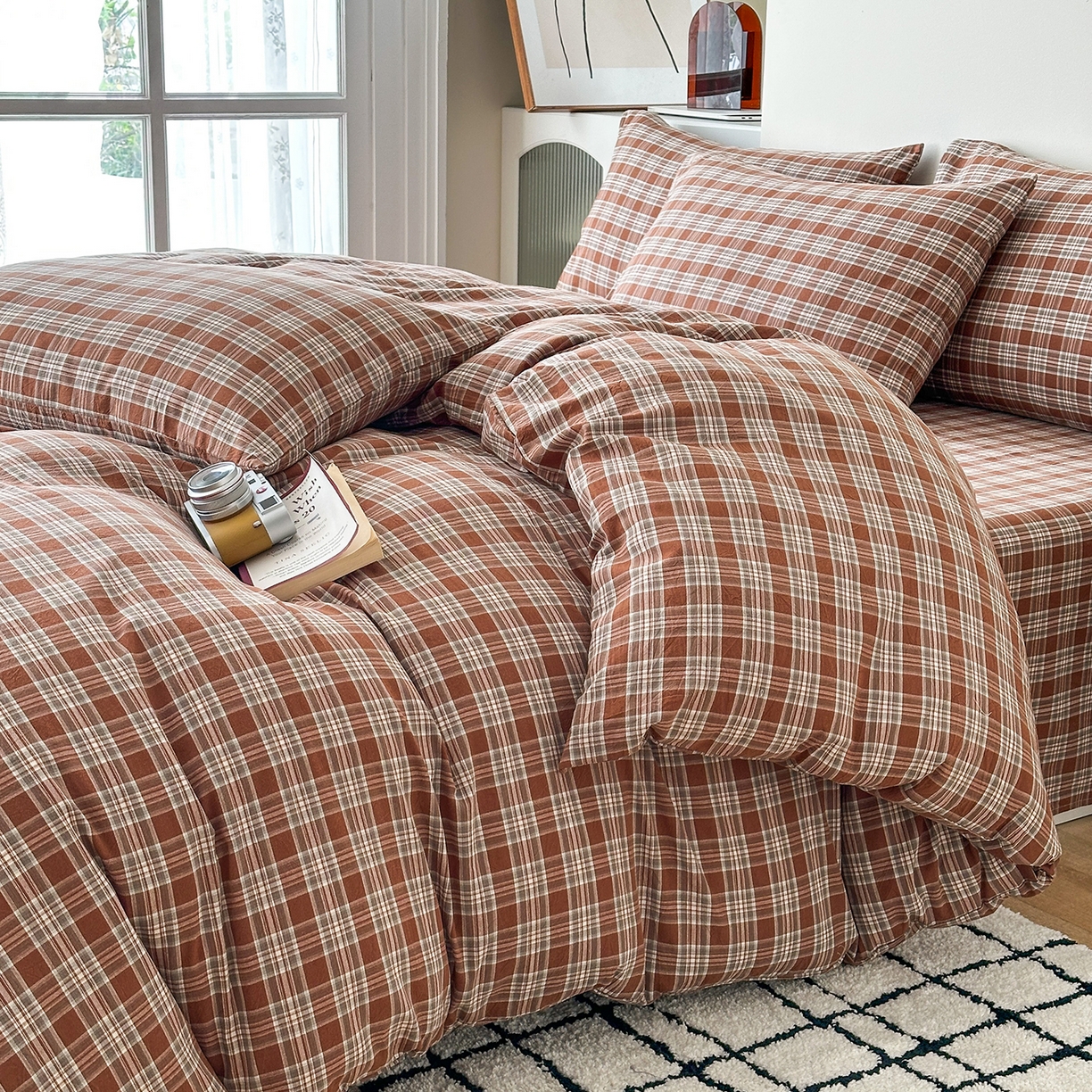 91家纺网 家纺一手货源 找家纺 蓝梦 2026新款全棉纯棉色织水洗棉简约四件套-繁花 繁花-咖