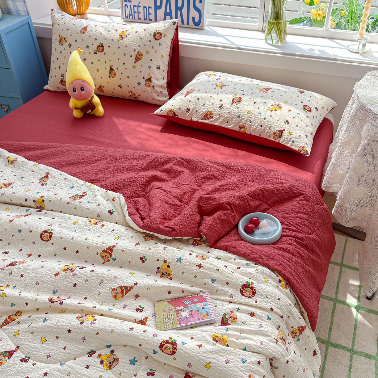 91家纺网 家纺一手货源 找家纺 玉海棠家纺 2026新款云感泡芙棉夏被空调被夏凉被四件套 星梦樱桃