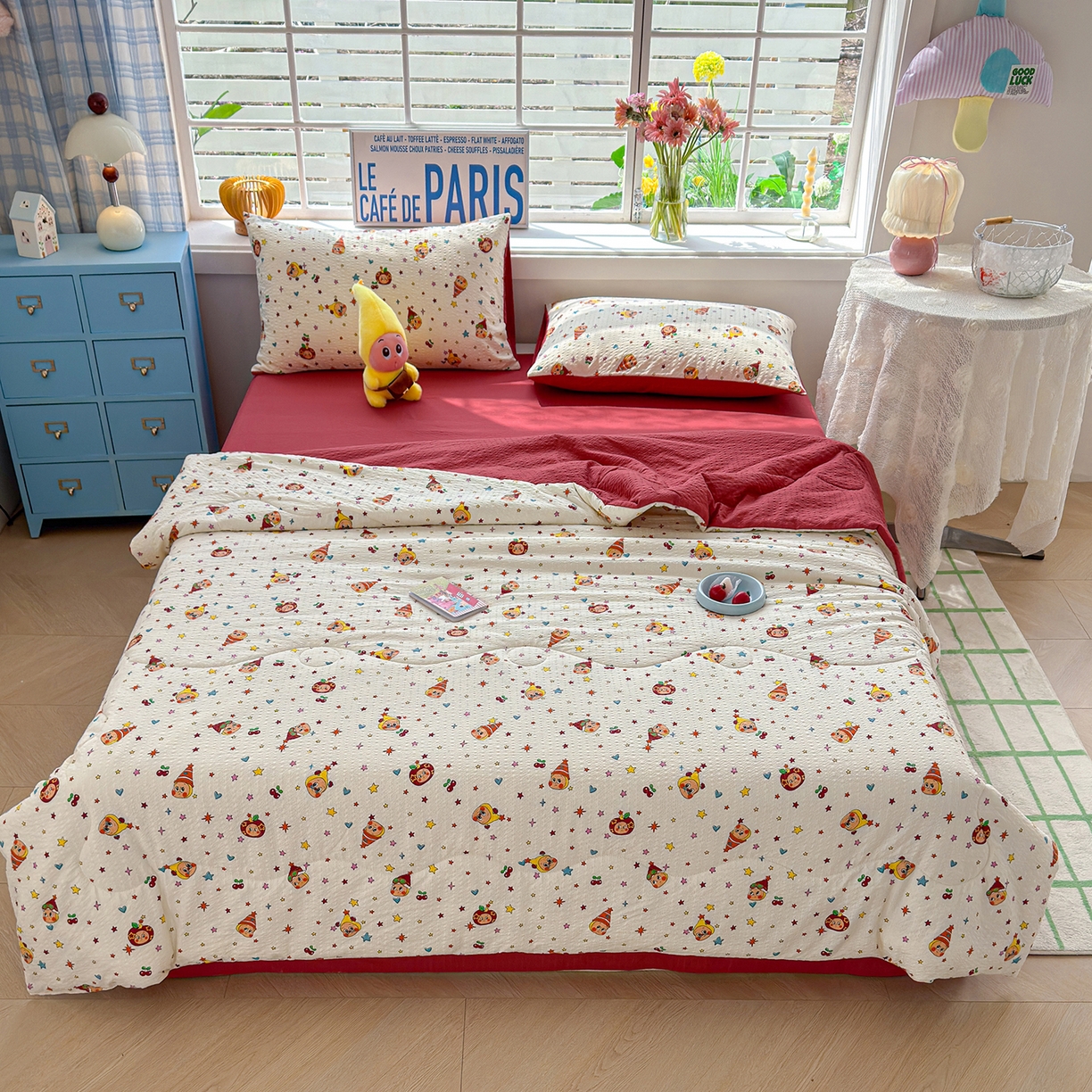 91家纺网 家纺一手货源 找家纺 玉海棠家纺 2026新款云感泡芙棉夏被空调被夏凉被四件套 星梦樱桃