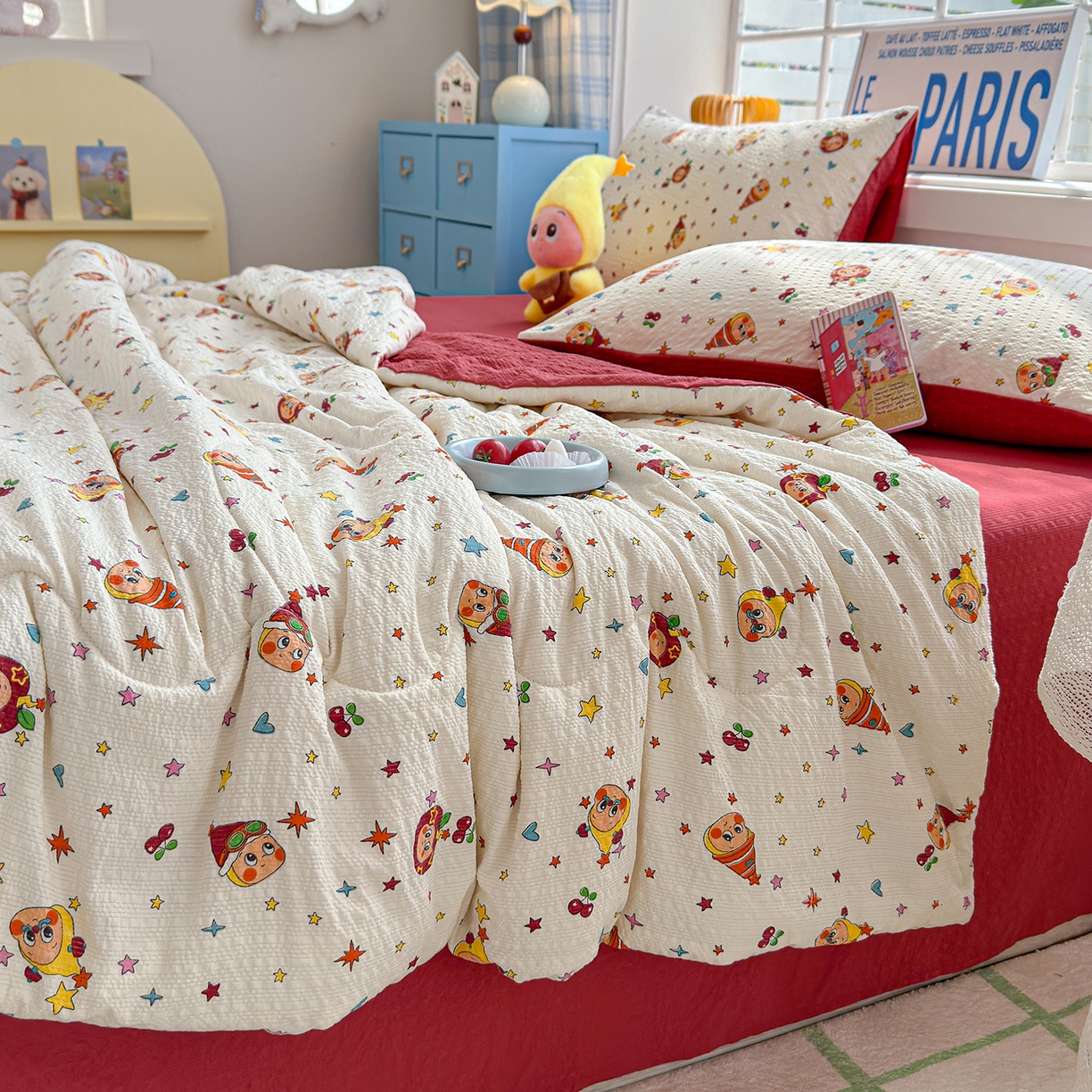 91家纺网 家纺一手货源 找家纺 玉海棠家纺 2026新款云感泡芙棉夏被空调被夏凉被四件套 星梦樱桃