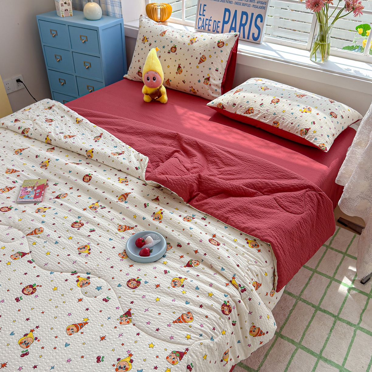 91家纺网 家纺一手货源 找家纺 玉海棠家纺 2026新款云感泡芙棉夏被空调被夏凉被四件套 星梦樱桃