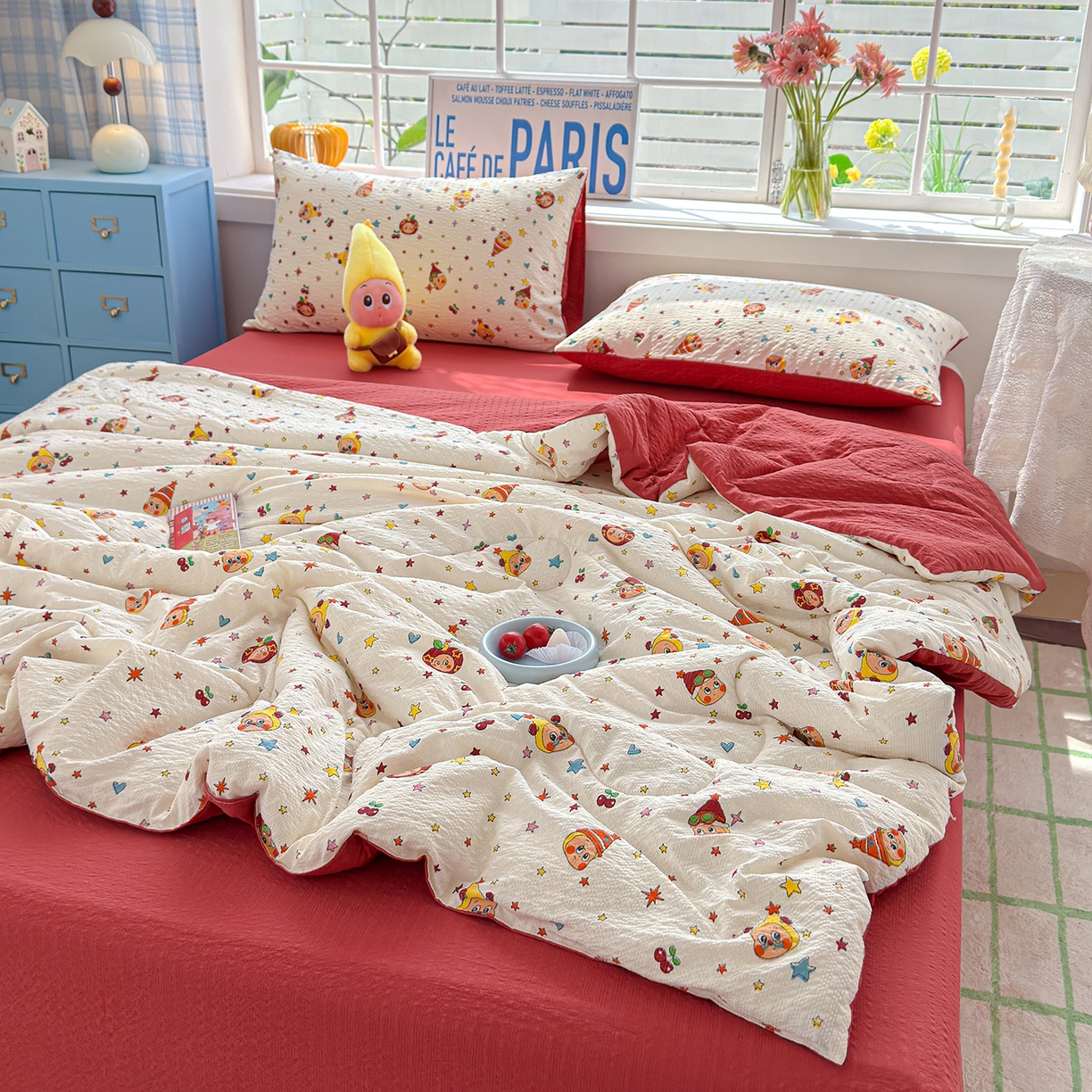 91家纺网 家纺一手货源 找家纺 玉海棠家纺 2026新款云感泡芙棉夏被空调被夏凉被四件套 星梦樱桃