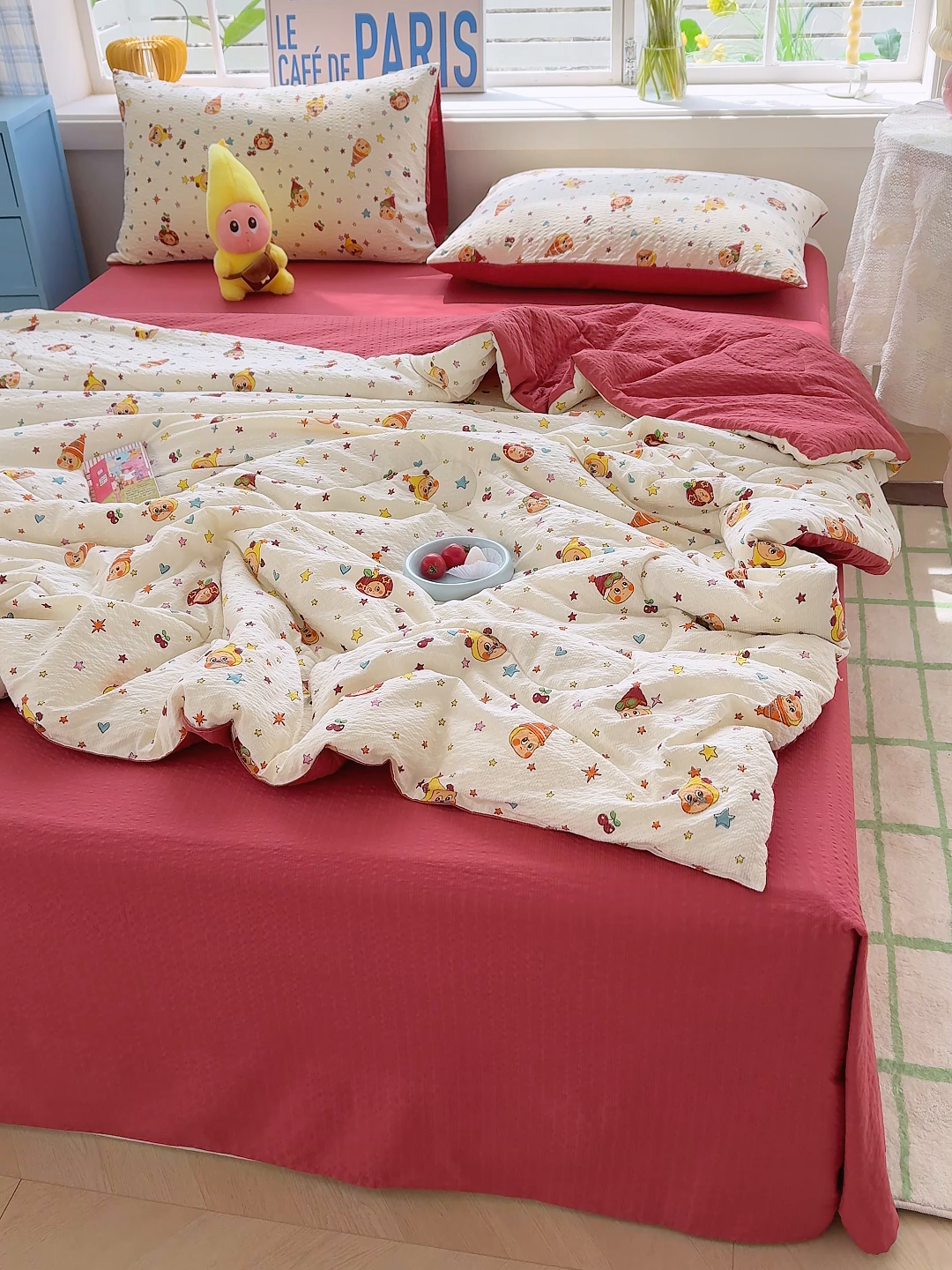 91家纺网 家纺一手货源 找家纺 玉海棠家纺 2026新款云感泡芙棉夏被空调被夏凉被四件套 星梦樱桃