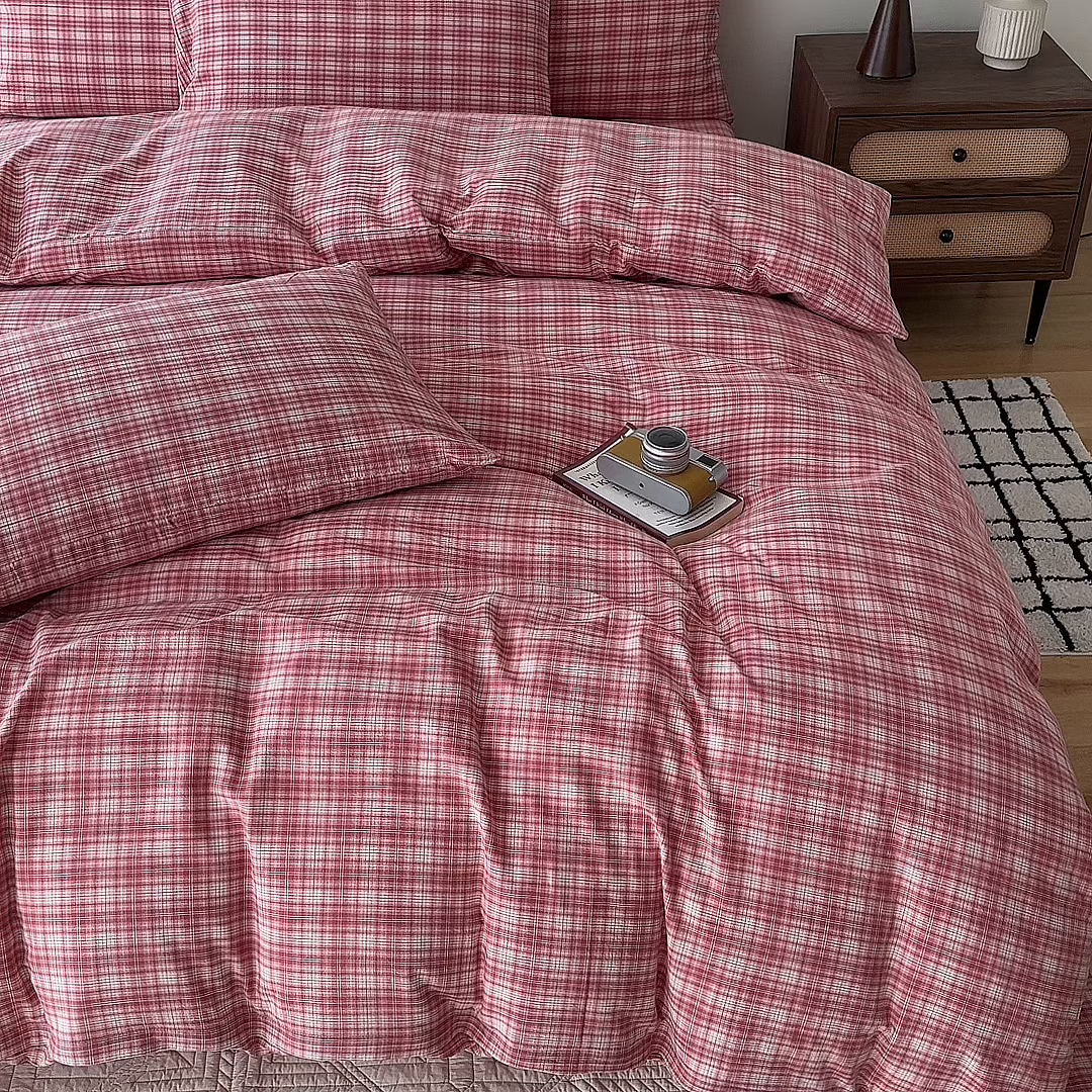 91家纺网 家纺一手货源 找家纺 蓝梦 2026新款全棉纯棉色织水洗棉简约四件套-繁花 繁花-粉