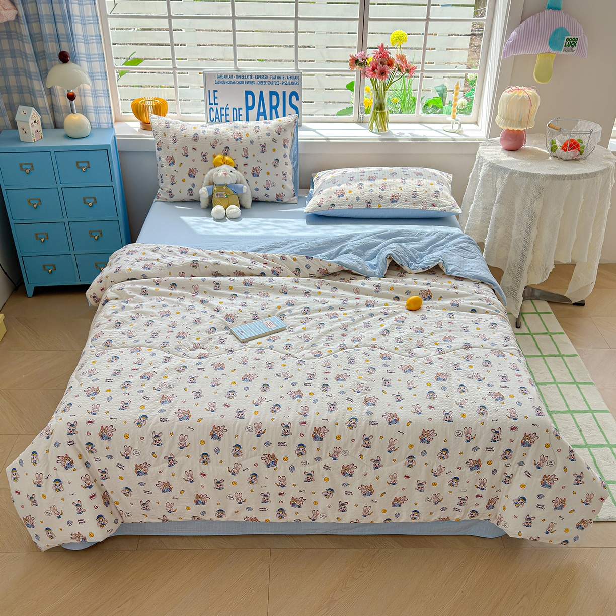 91家纺网 家纺一手货源 找家纺 玉海棠家纺 2026新款云感泡芙棉夏被空调被夏凉被四件套 星兔