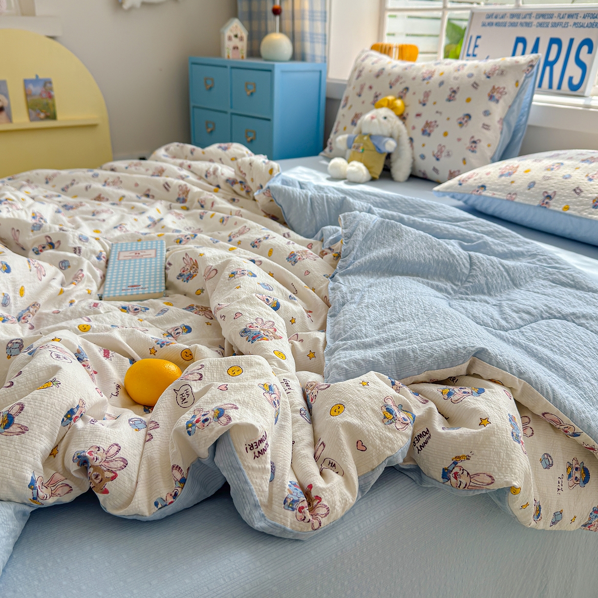 91家纺网 家纺一手货源 找家纺 玉海棠家纺 2026新款云感泡芙棉夏被空调被夏凉被四件套 星兔