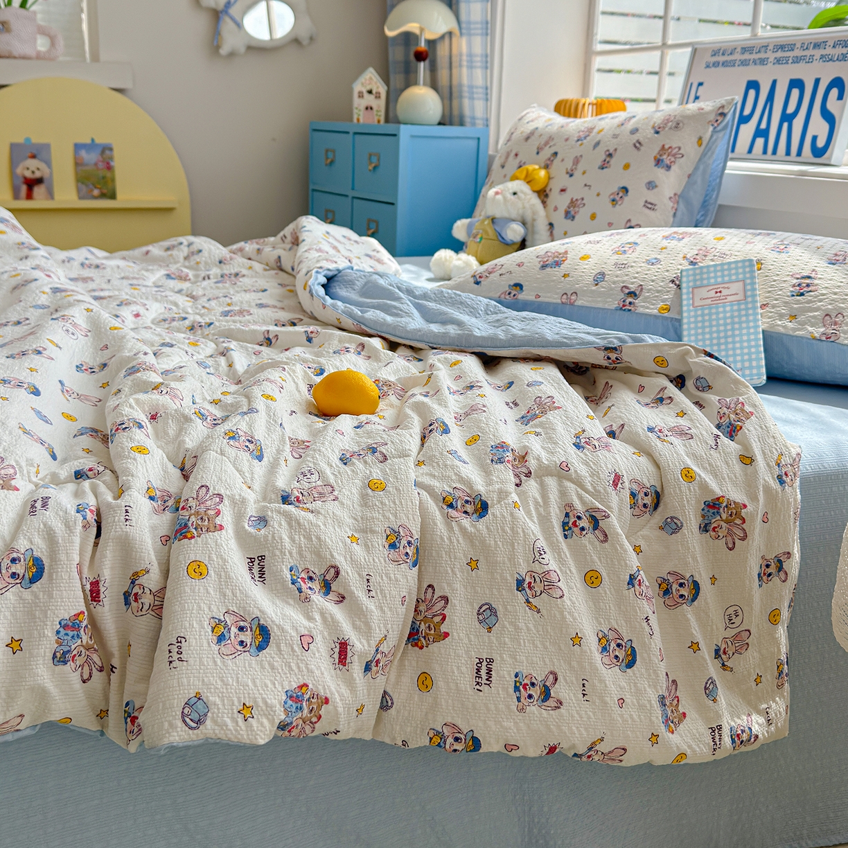 91家纺网 家纺一手货源 找家纺 玉海棠家纺 2026新款云感泡芙棉夏被空调被夏凉被四件套 星兔