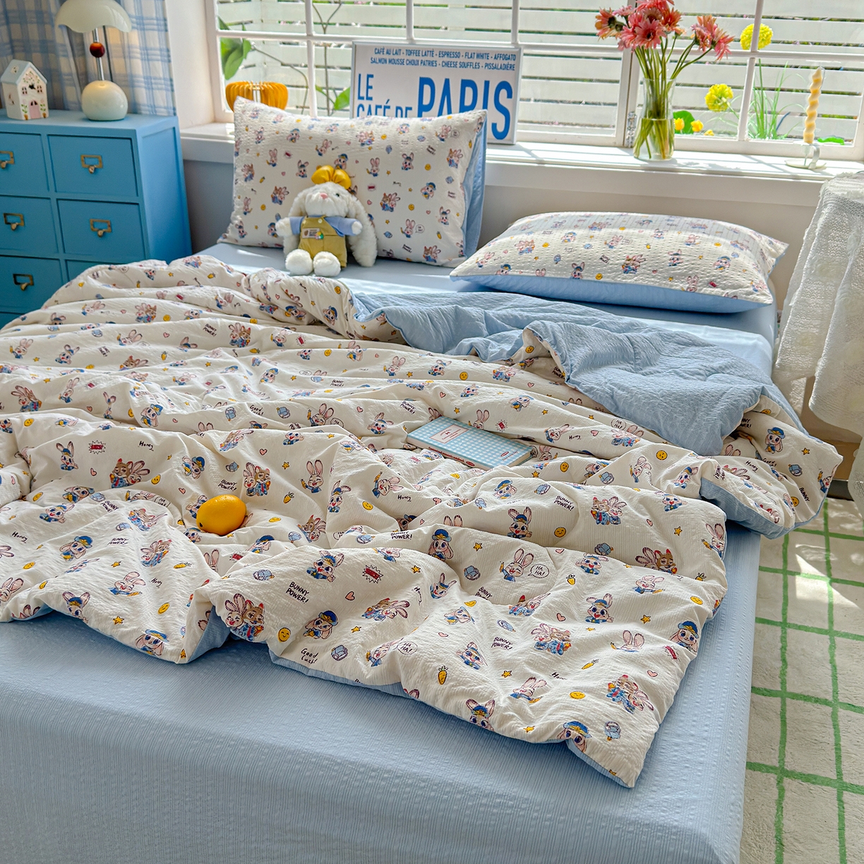 91家纺网 家纺一手货源 找家纺 玉海棠家纺 2026新款云感泡芙棉夏被空调被夏凉被四件套 星兔