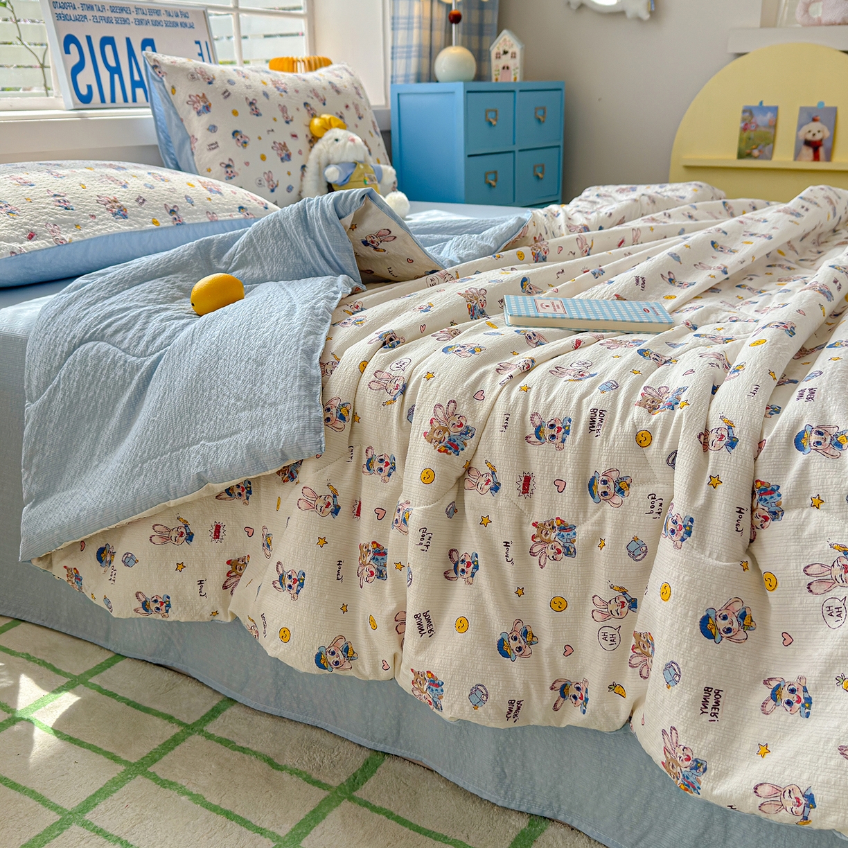 91家纺网 家纺一手货源 找家纺 玉海棠家纺 2026新款云感泡芙棉夏被空调被夏凉被四件套 星兔