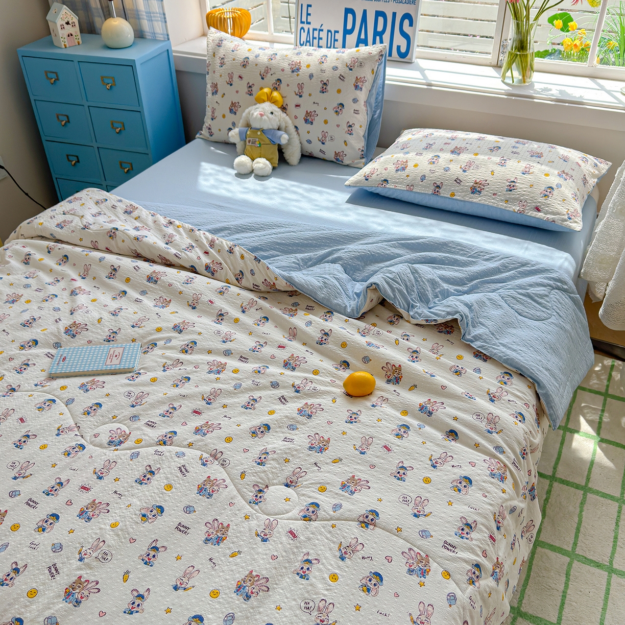 91家纺网 家纺一手货源 找家纺 玉海棠家纺 2026新款云感泡芙棉夏被空调被夏凉被四件套 星兔