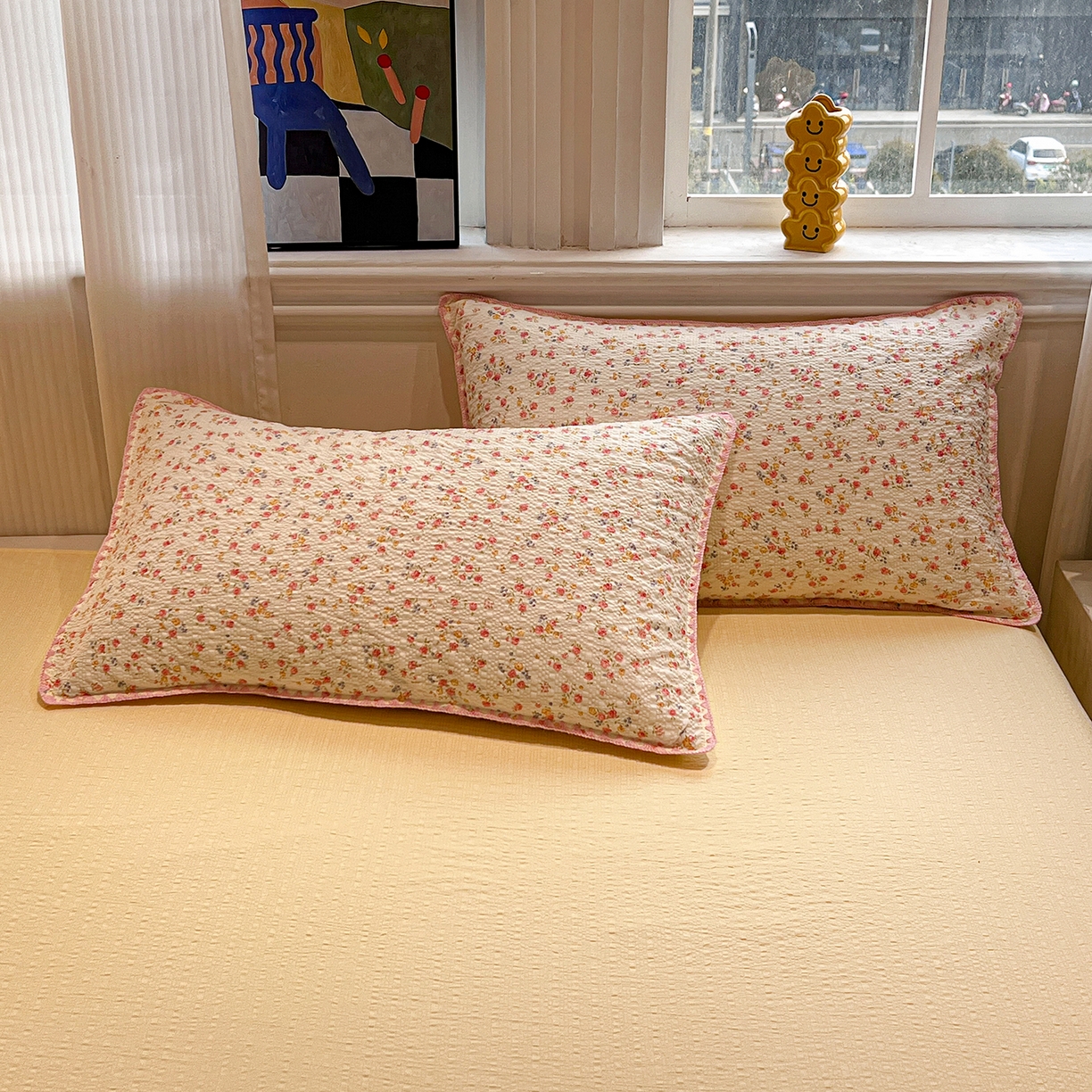 91家纺网 家纺一手货源 找家纺 仟网汇 2026新款三角针贝壳边泡芙纱夏被四件套 三角针夏被-心愿