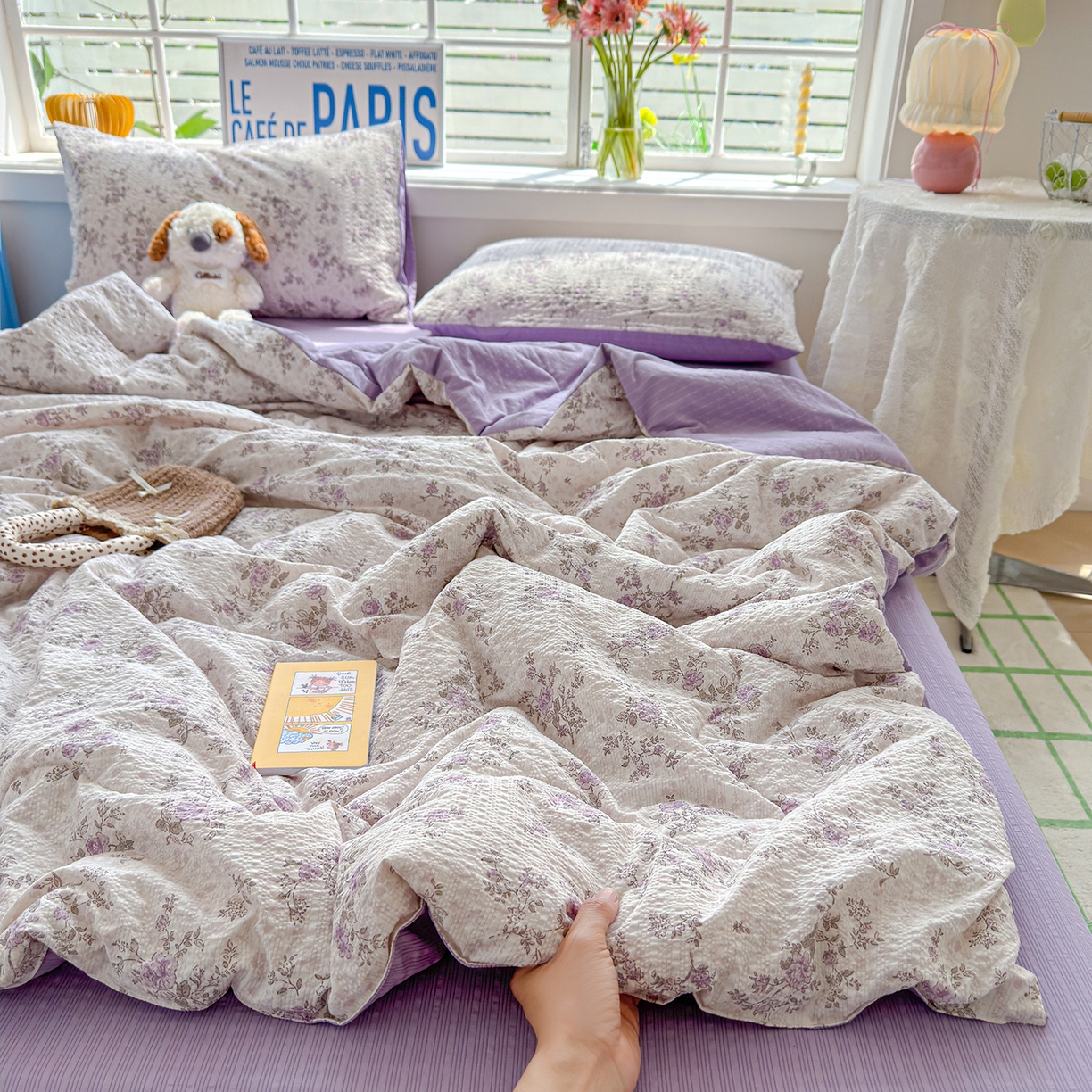 玉海棠家纺 2026新款云感泡芙棉夏被空调被夏凉被四件套 紫黛花语