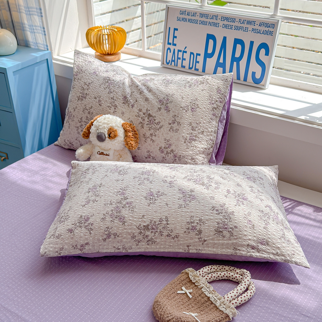 91家纺网 家纺一手货源 找家纺 玉海棠家纺 2026新款云感泡芙棉夏被空调被夏凉被四件套 紫黛花语