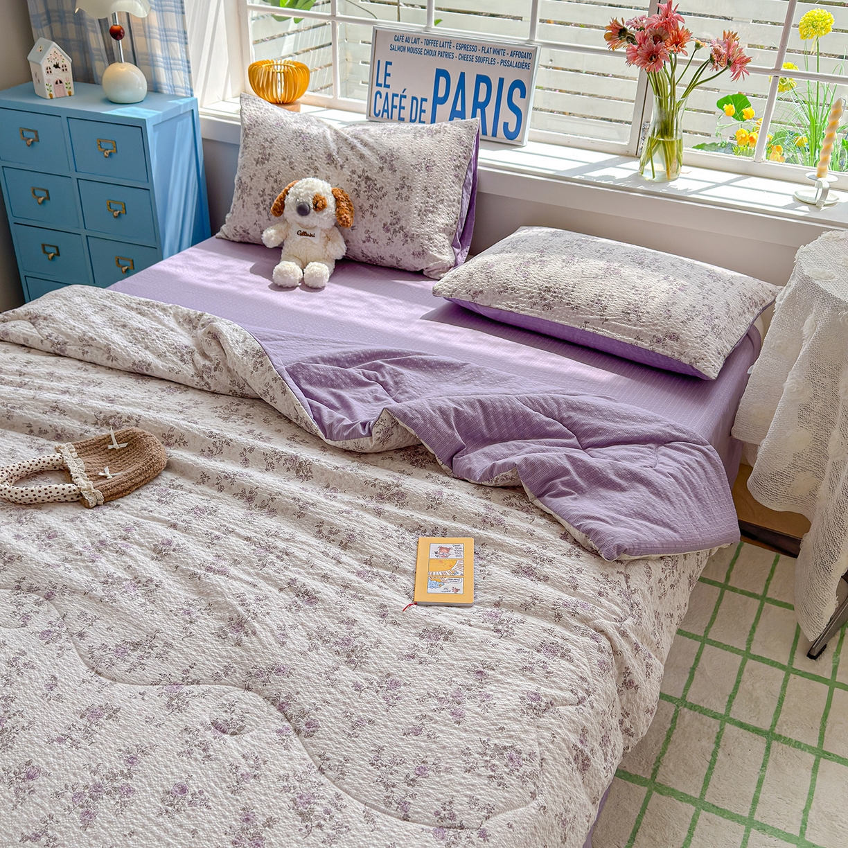 91家纺网 家纺一手货源 找家纺 玉海棠家纺 2026新款云感泡芙棉夏被空调被夏凉被四件套 紫黛花语