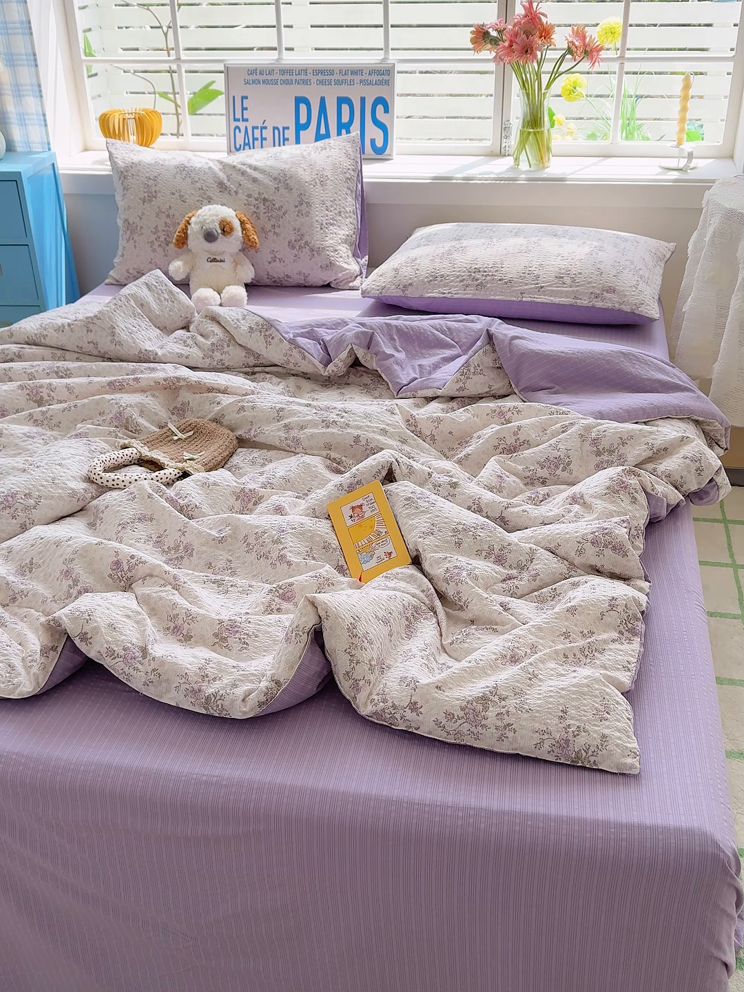 91家纺网 家纺一手货源 找家纺 玉海棠家纺 2026新款云感泡芙棉夏被空调被夏凉被四件套 紫黛花语