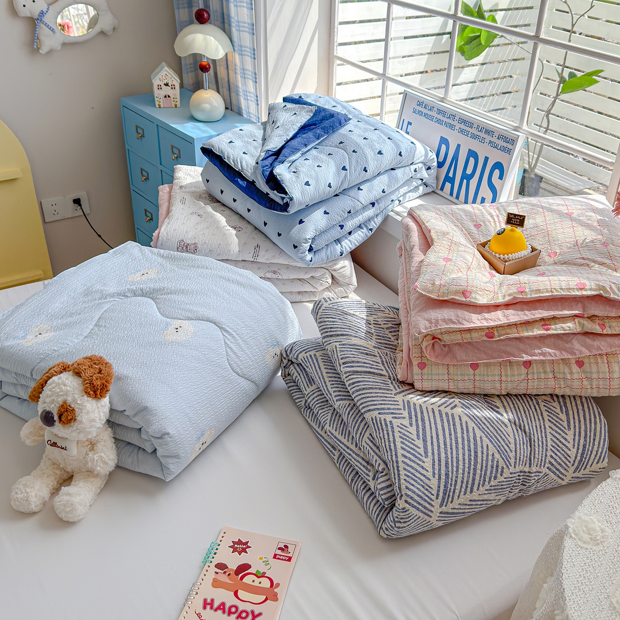 91家纺网 家纺一手货源 找家纺 玉海棠家纺 2026新款云感泡芙棉夏被空调被夏凉被四件套 组合图仅供参考不可下单